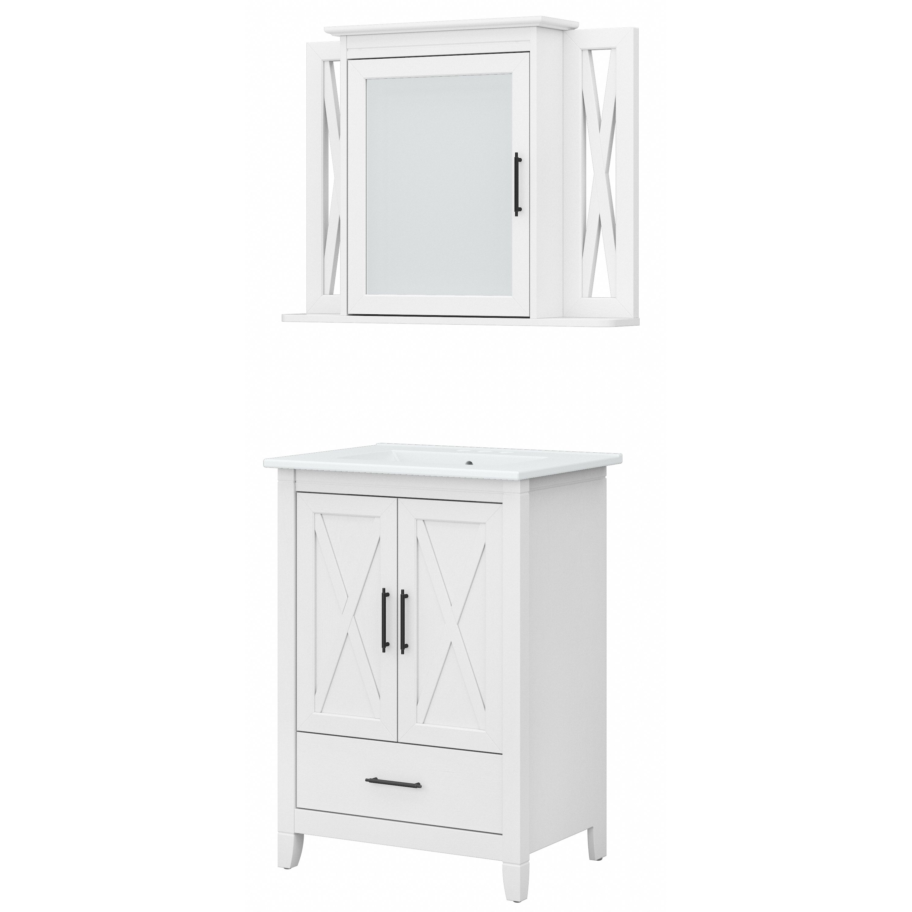 Shop Bush Furniture Key West 24W Bathroom Vanity Sink with Mirror 02 KWS029WAS #color_white ash