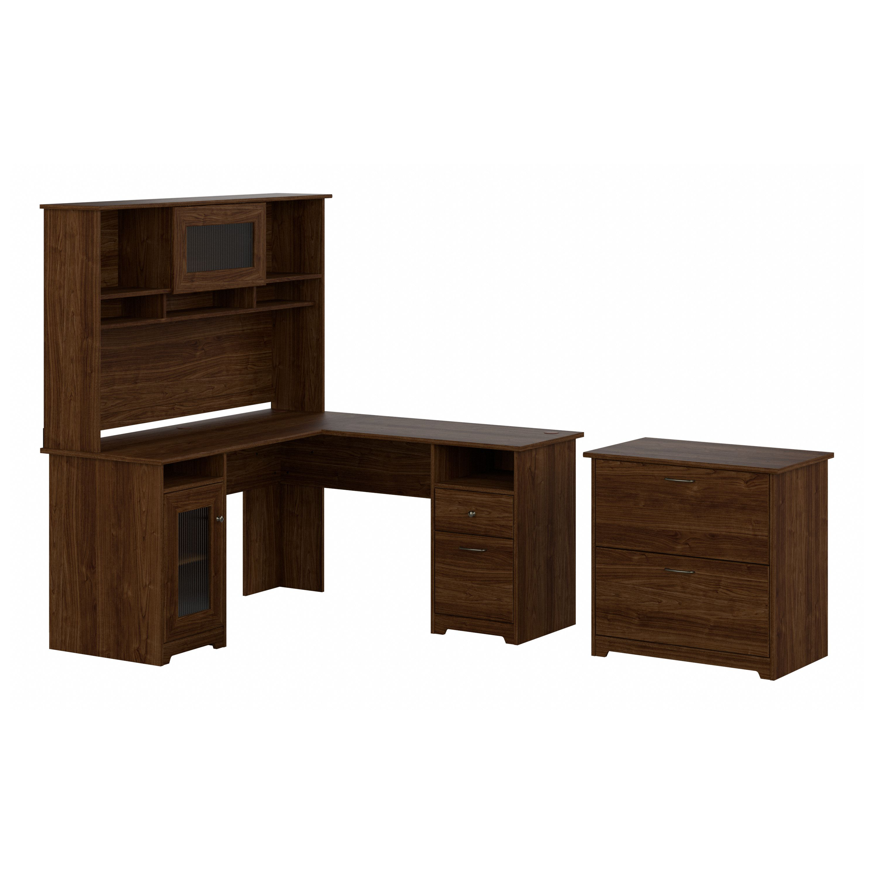 Shop Bush Furniture Cabot 60W L Shaped Computer Desk with Hutch and Lateral File Cabinet 02 CAB005MW #color_modern walnut