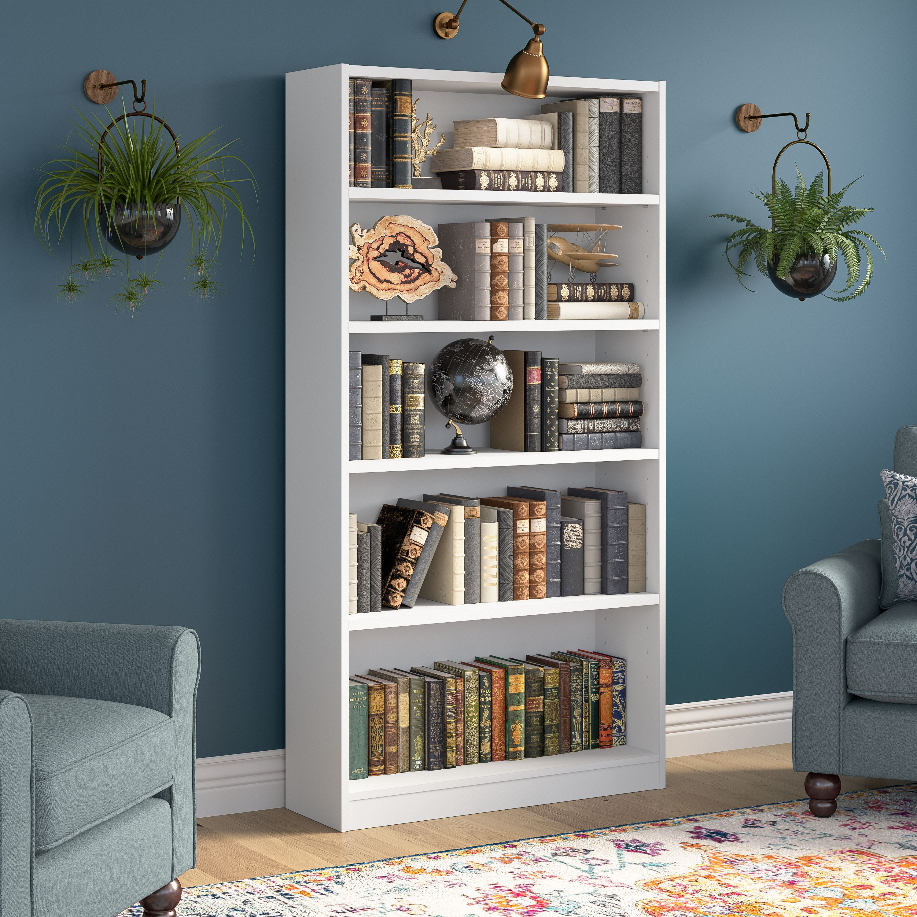 Shop Bush Furniture Universal Tall 5 Shelf Bookcase 01 WL12417 #color_white