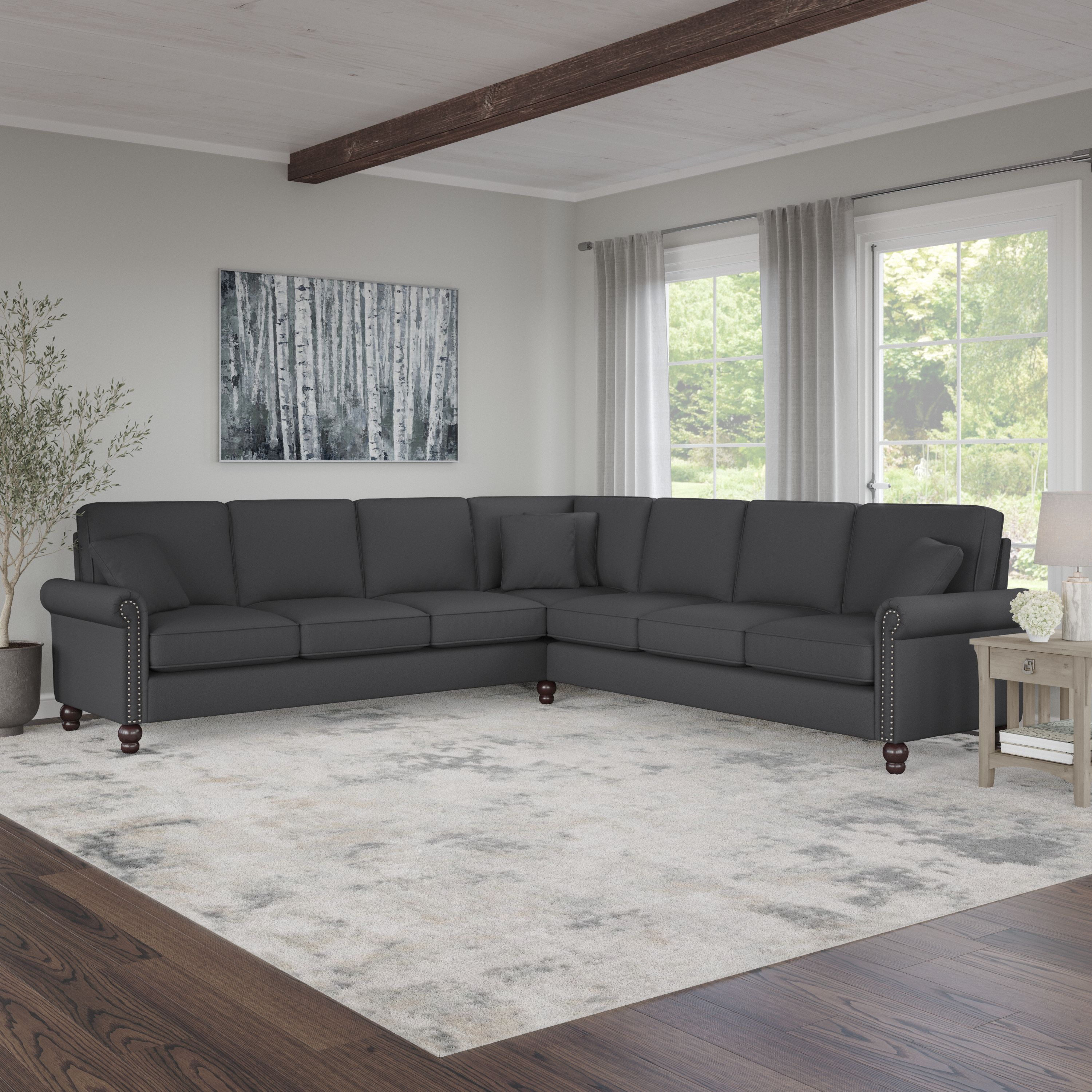 Shop Bush Furniture Coventry 111W L Shaped Sectional Couch 01 CVY110BCGH-03K #color_charcoal gray herringbone fabr