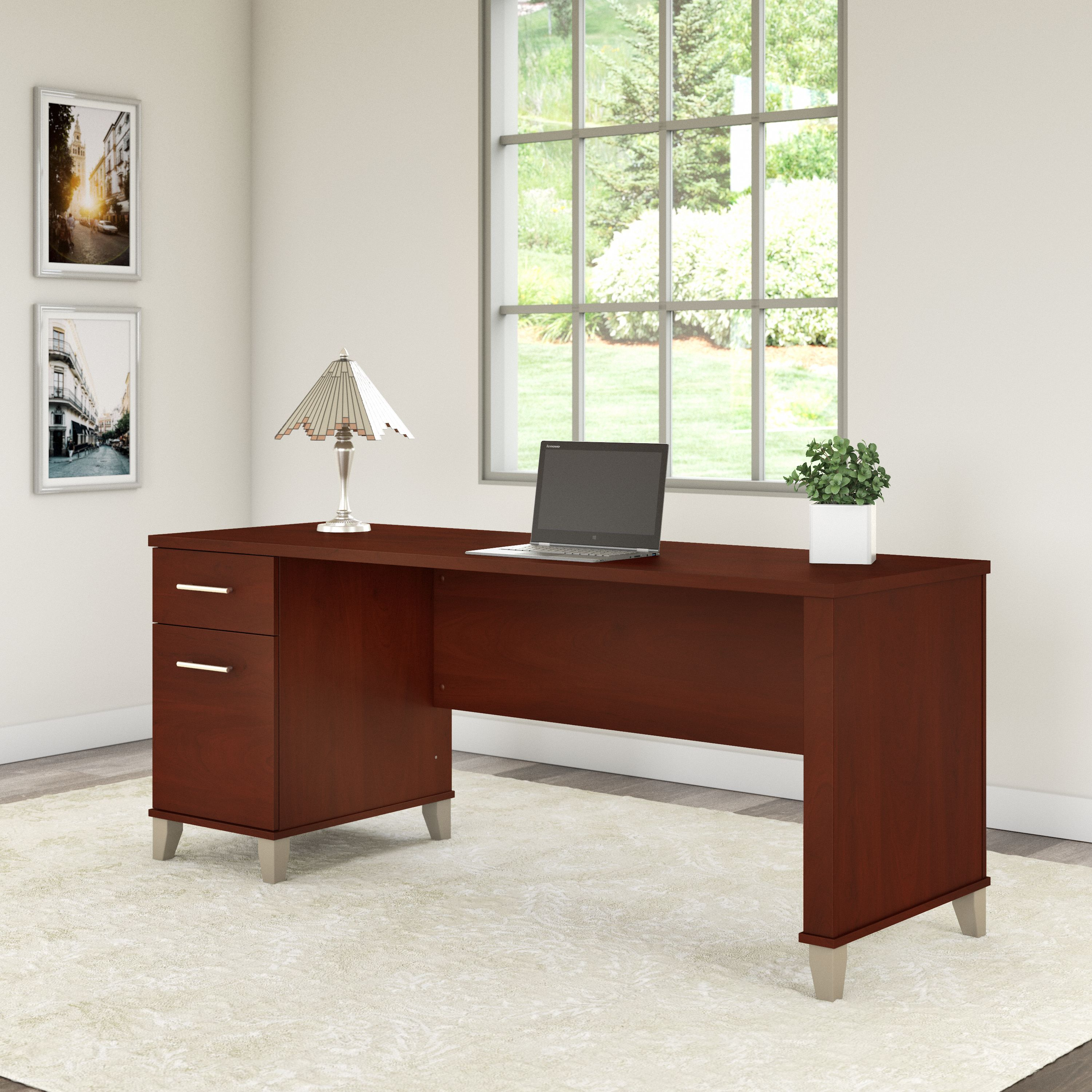 Shop Bush Furniture Somerset 72W Office Desk with Drawers 01 WC81772 #color_hansen cherry