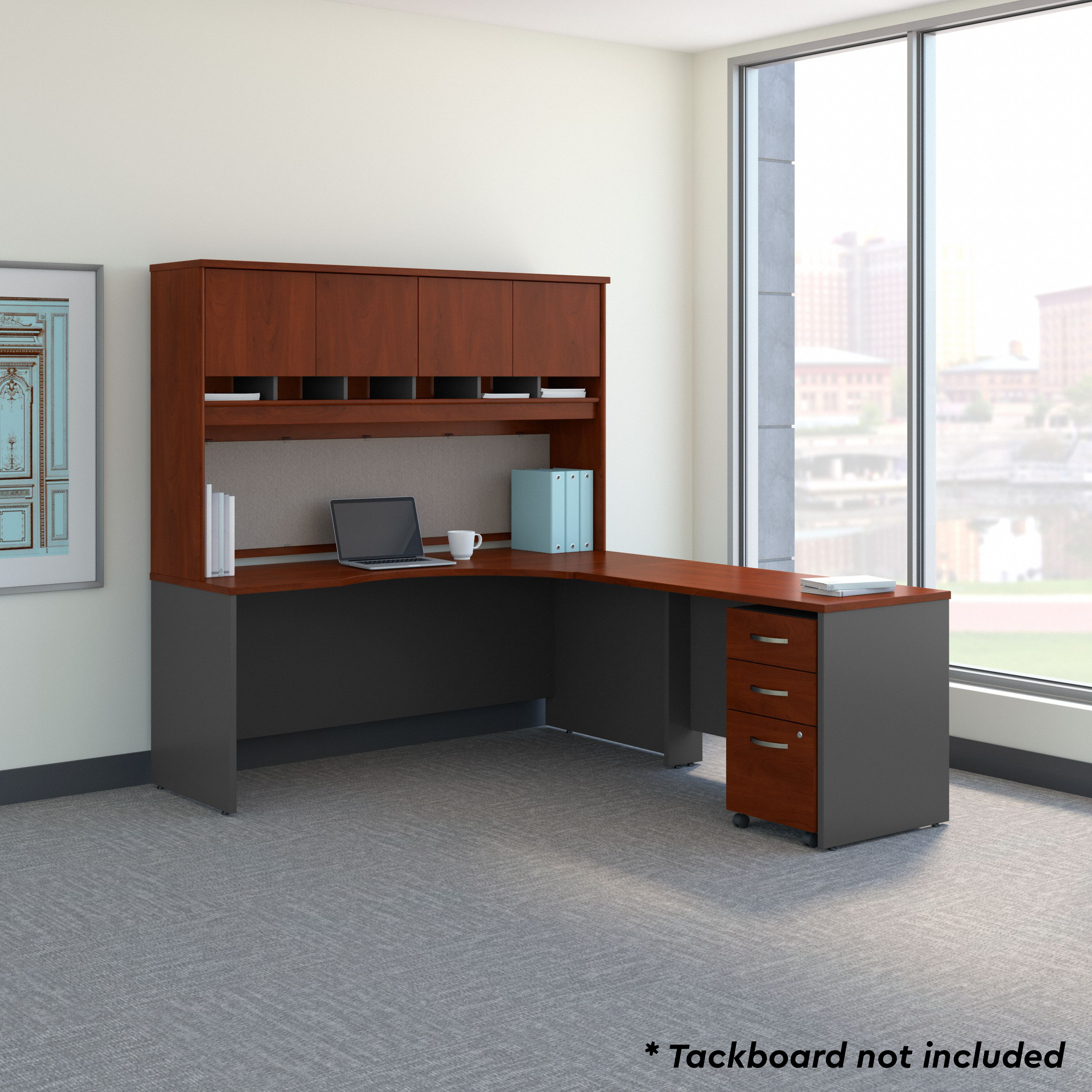 Shop Bush Business Furniture Series C 72W Right Handed Corner Desk with Hutch and Mobile File Cabinet 01 SRC087HCSU #color_hansen cherry/graphite gray