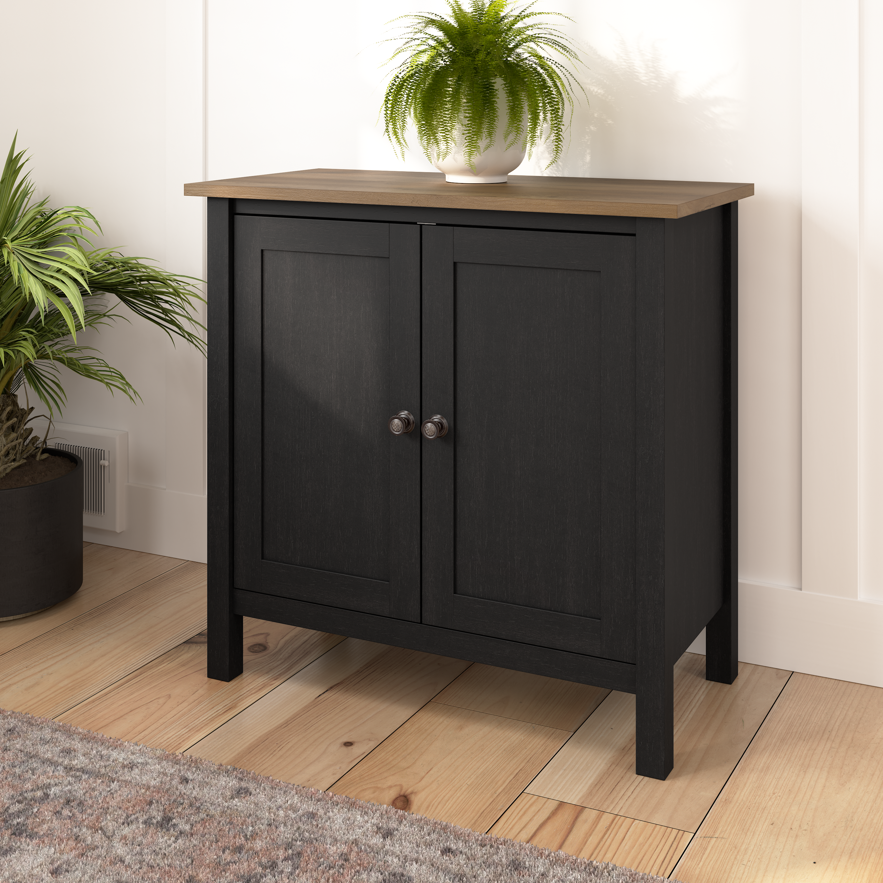 Shop Bush Furniture Mayfield Accent Storage Cabinet with Doors 01 MAS131V2P-03 #color_vintage black/reclaimed pine