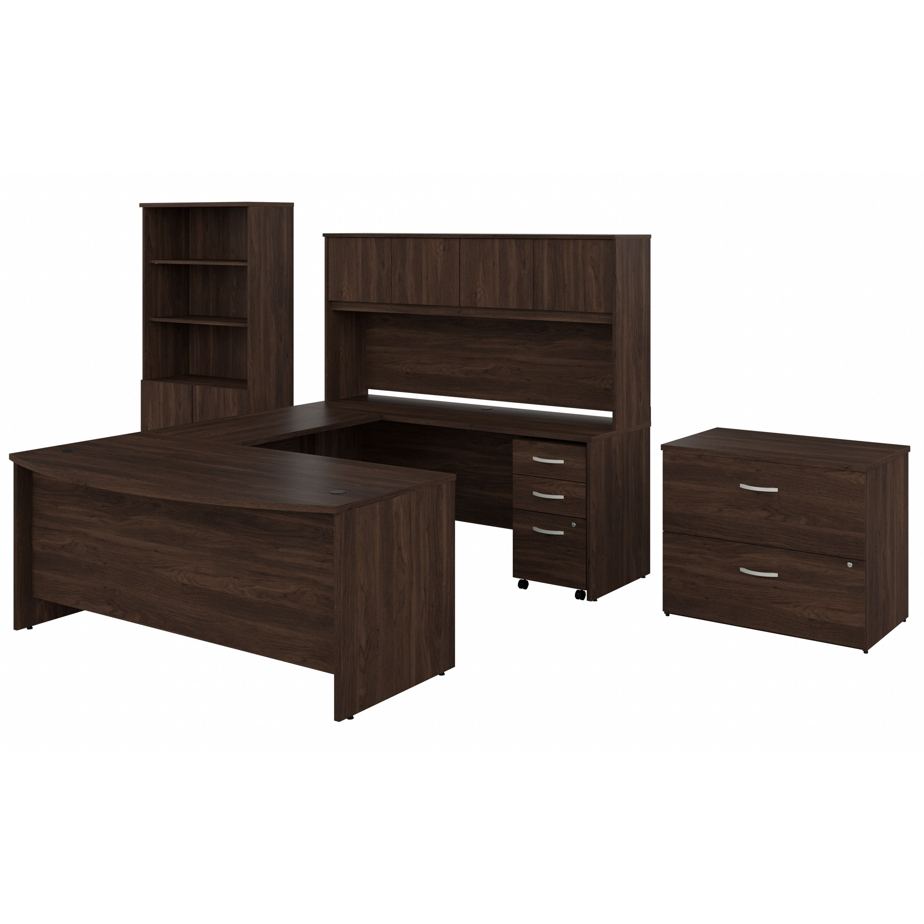 Shop Bush Business Furniture Studio C 72W x 36D U Shaped Desk with Hutch, Bookcase and File Cabinets 02 STC001BWSU #color_black walnut
