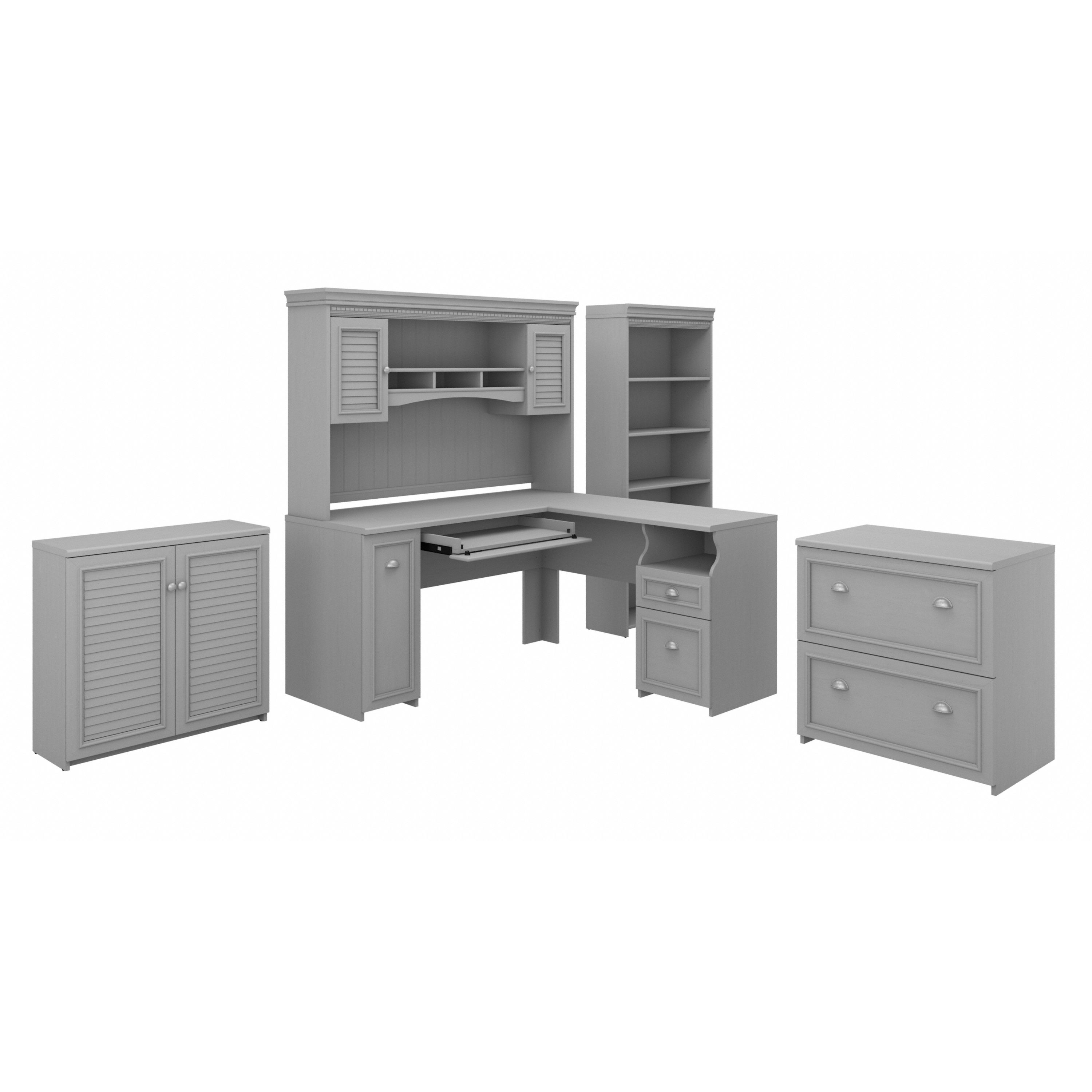 Shop Bush Furniture Fairview 60W L Shaped Desk with Hutch, File Cabinet, Bookcase and Storage 02 FV013CG #color_cape cod gray