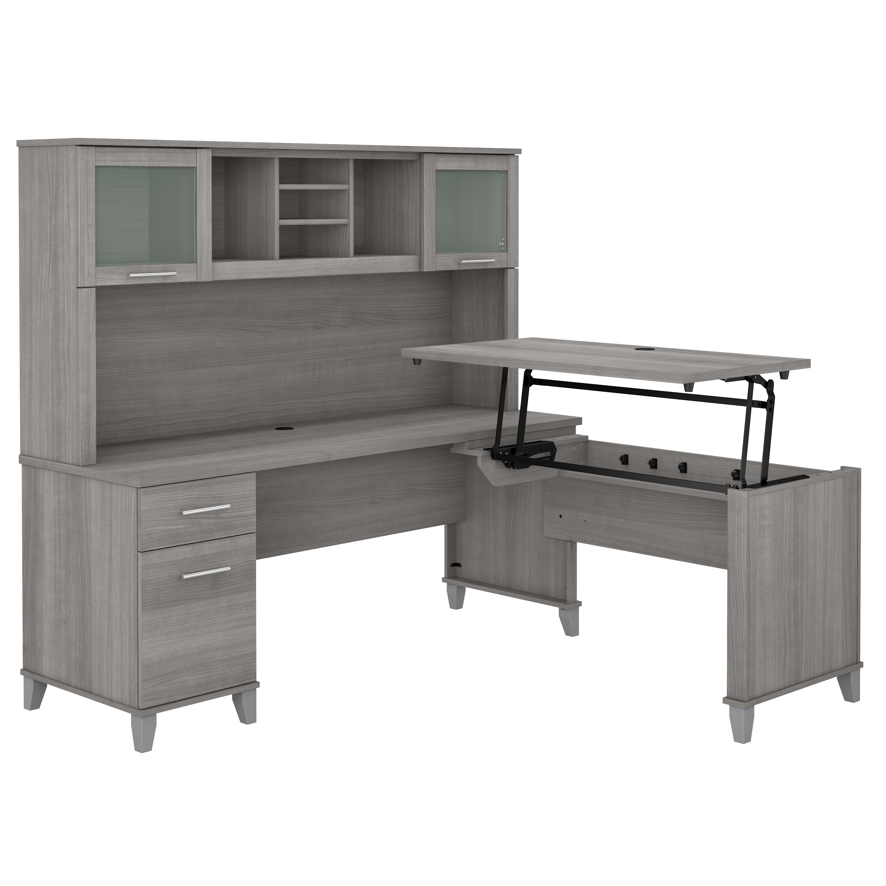 Shop Bush Furniture Somerset 72W 3 Position Sit to Stand L Shaped Desk with Hutch 02 SET015PG #color_platinum gray