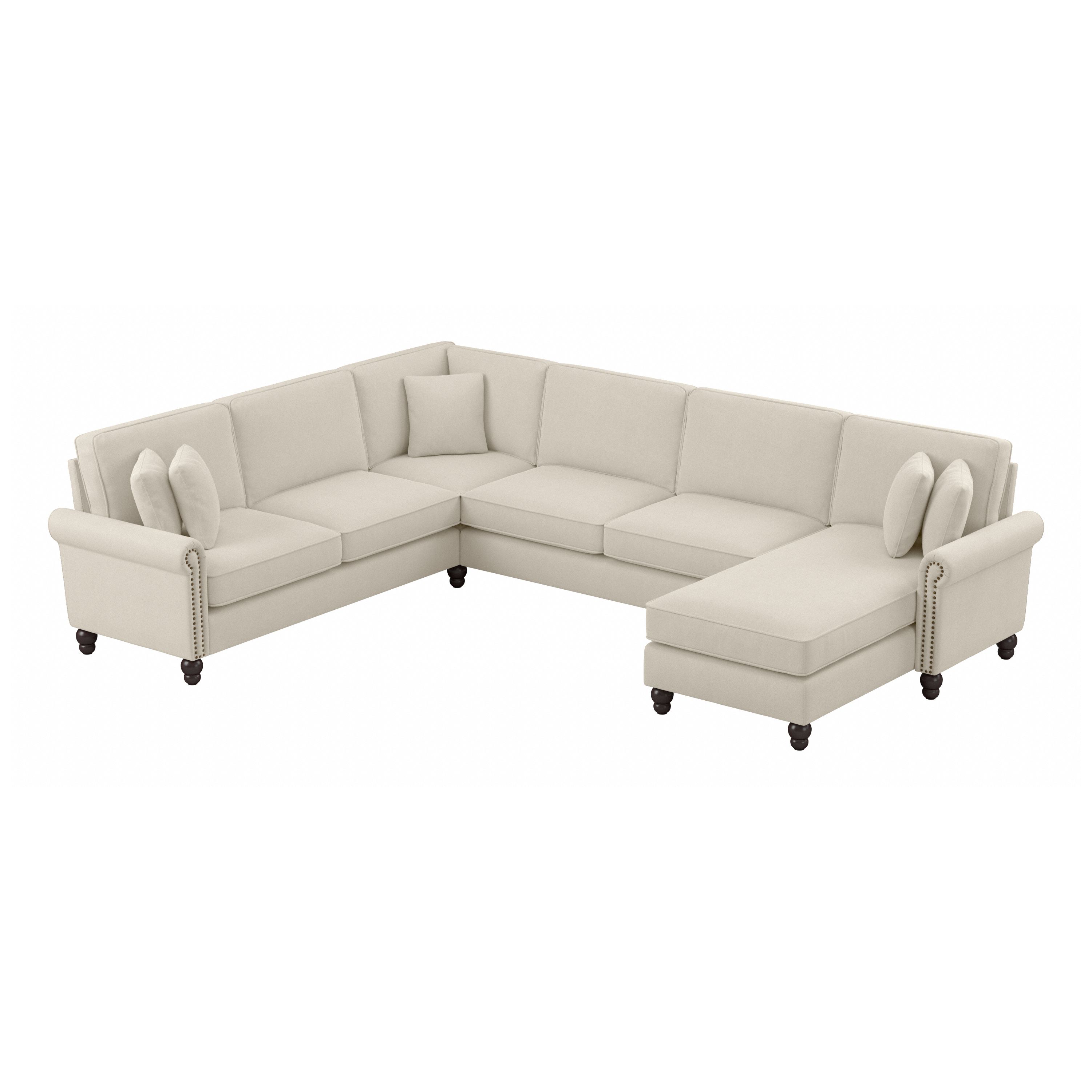 Shop Bush Furniture Coventry 128W U Shaped Sectional Couch with Reversible Chaise Lounge 02 CVY127BCRH-03K #color_cream herringbone fabric