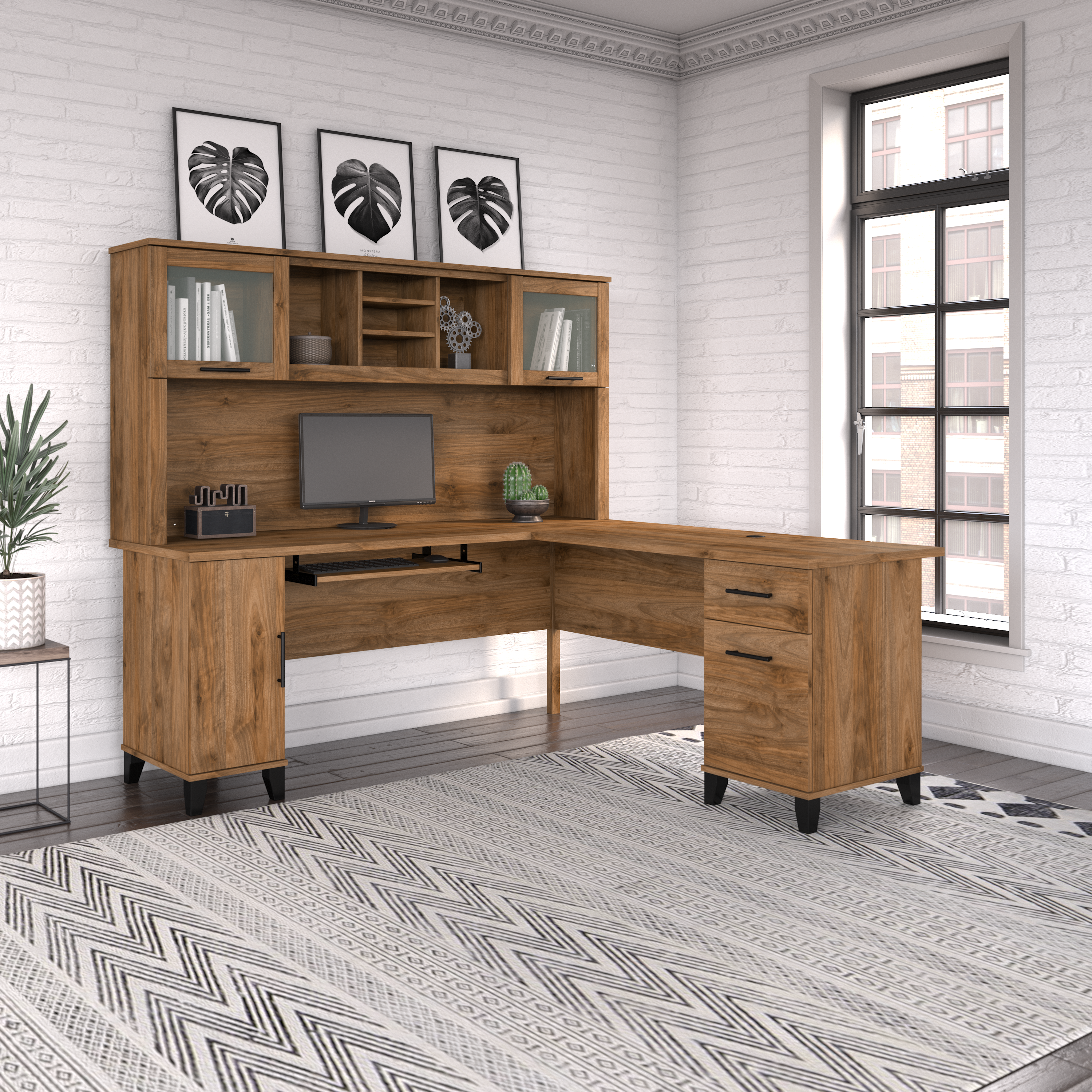 Shop Bush Furniture Somerset 72W L Shaped Desk with Hutch 01 SET001FW #color_fresh walnut