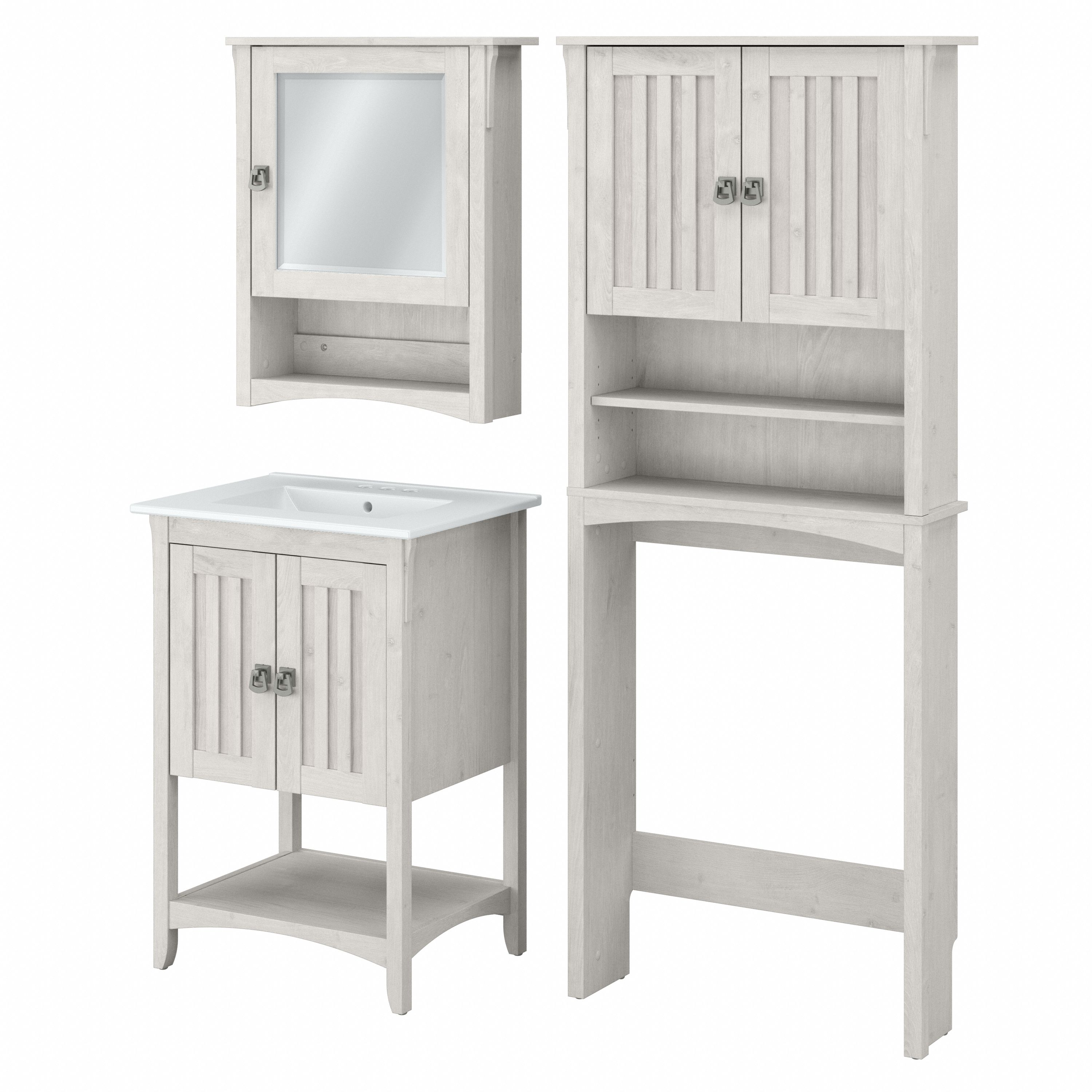 Shop Bush Furniture Salinas 24W Bathroom Vanity Sink with Mirror and Over The Toilet Storage Cabinet 02 SAL022LW #color_linen white oak