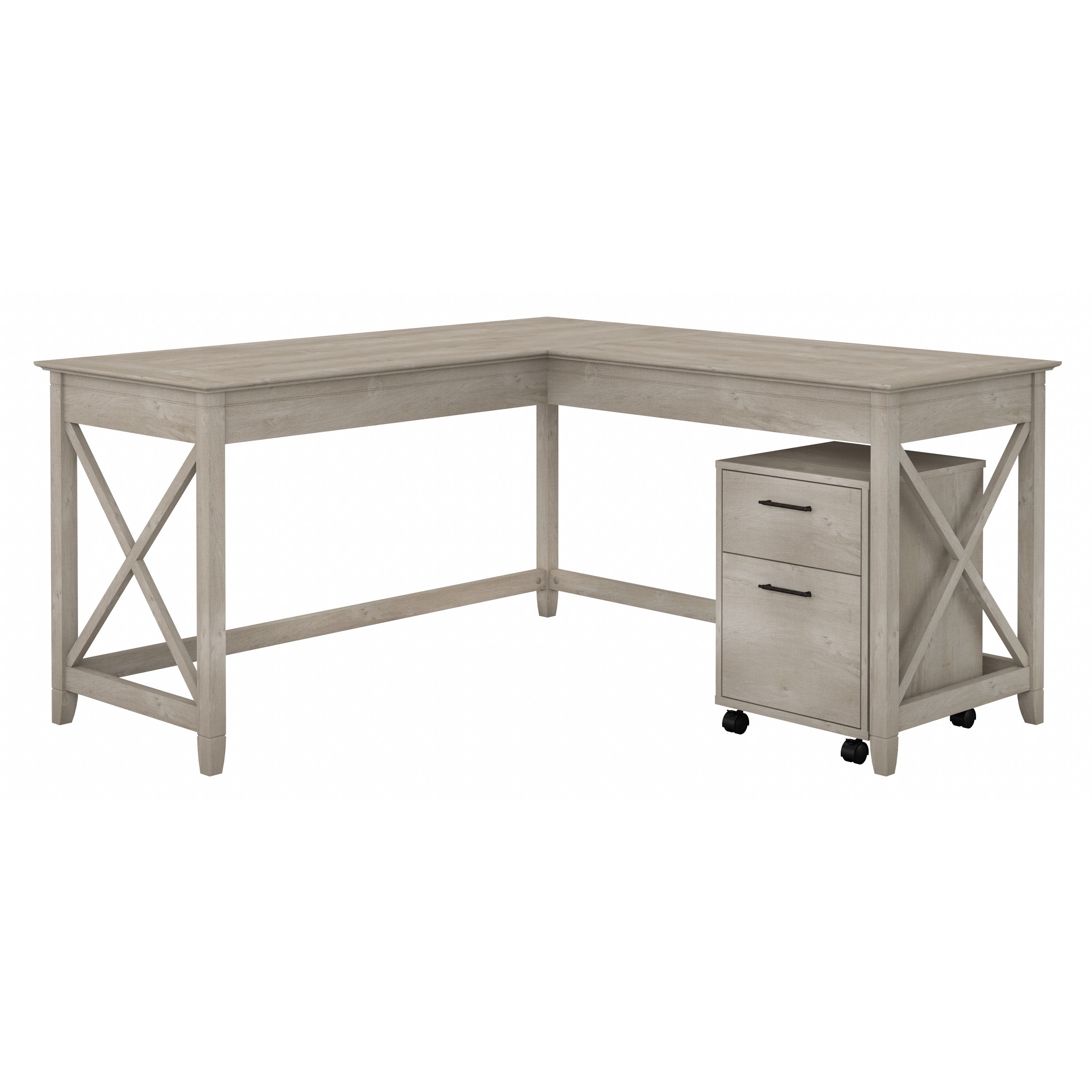 Shop Bush Furniture Key West 60W L Shaped Desk with 2 Drawer Mobile File Cabinet 02 KWS013WG #color_washed gray
