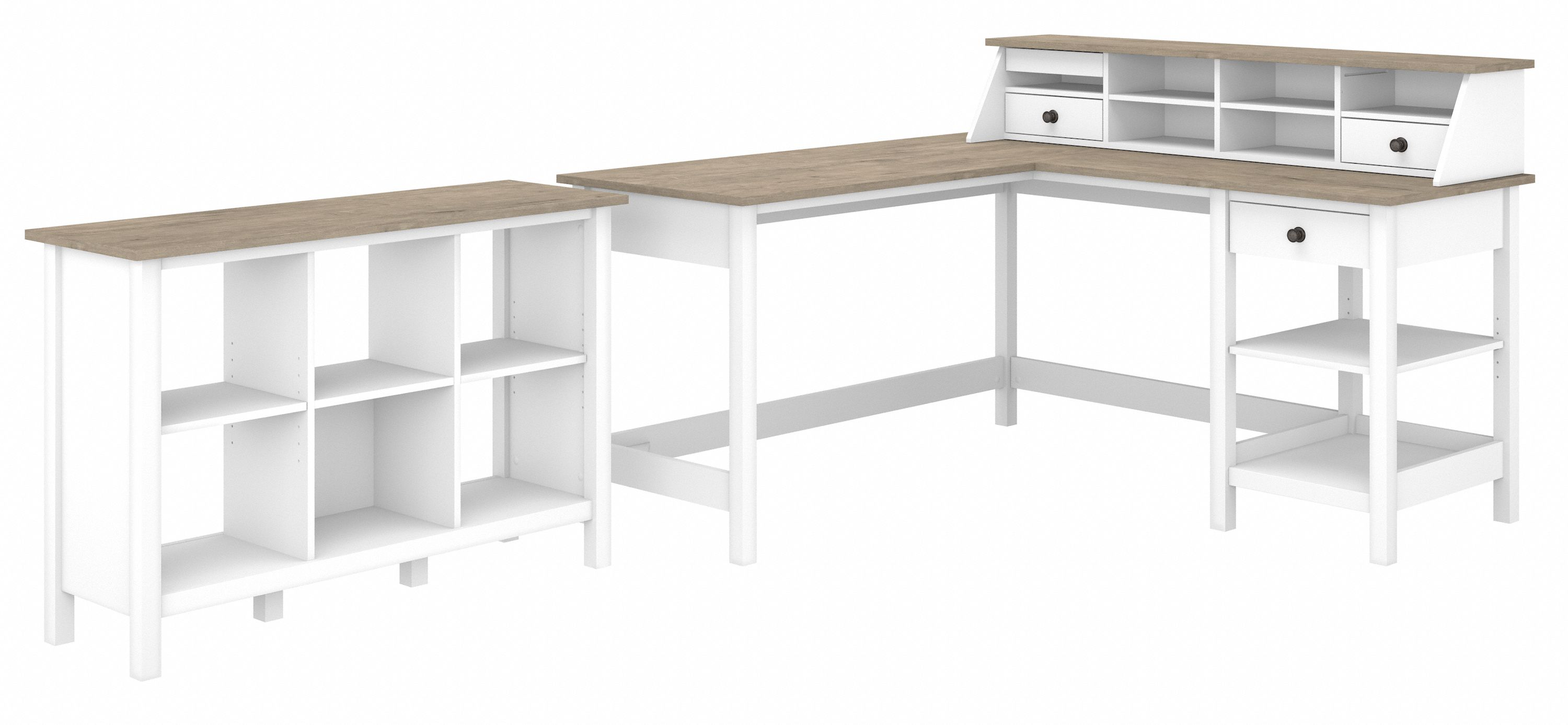 Shop Bush Furniture Mayfield 60W L Shaped Computer Desk with Desktop Organizer and 6 Cube Bookcase 02 MAY013GW2 #color_shiplap gray/pure white