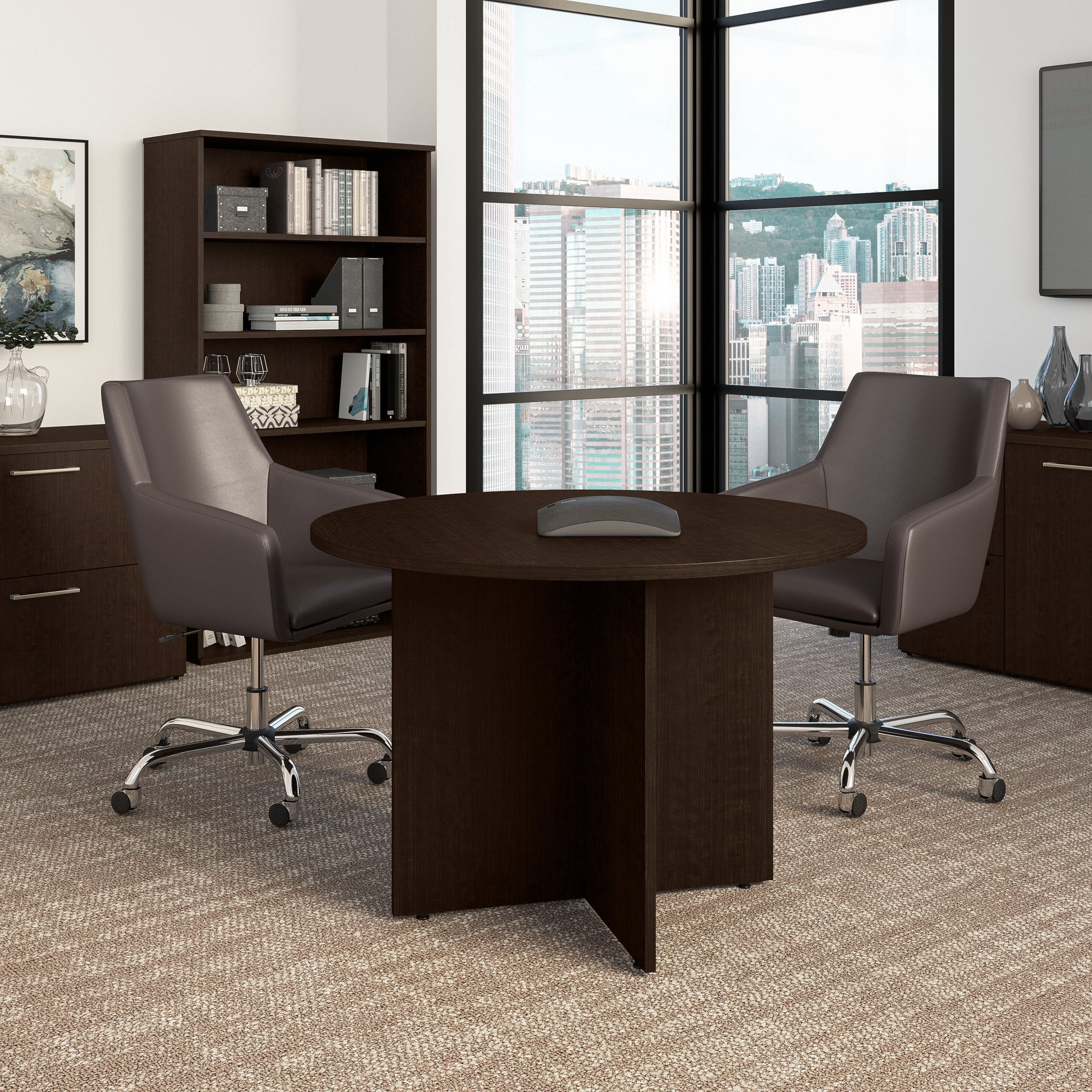 Shop Bush Business Furniture 42W Round Conference Table with Wood Base 01 99TB42RMR #color_mocha cherry