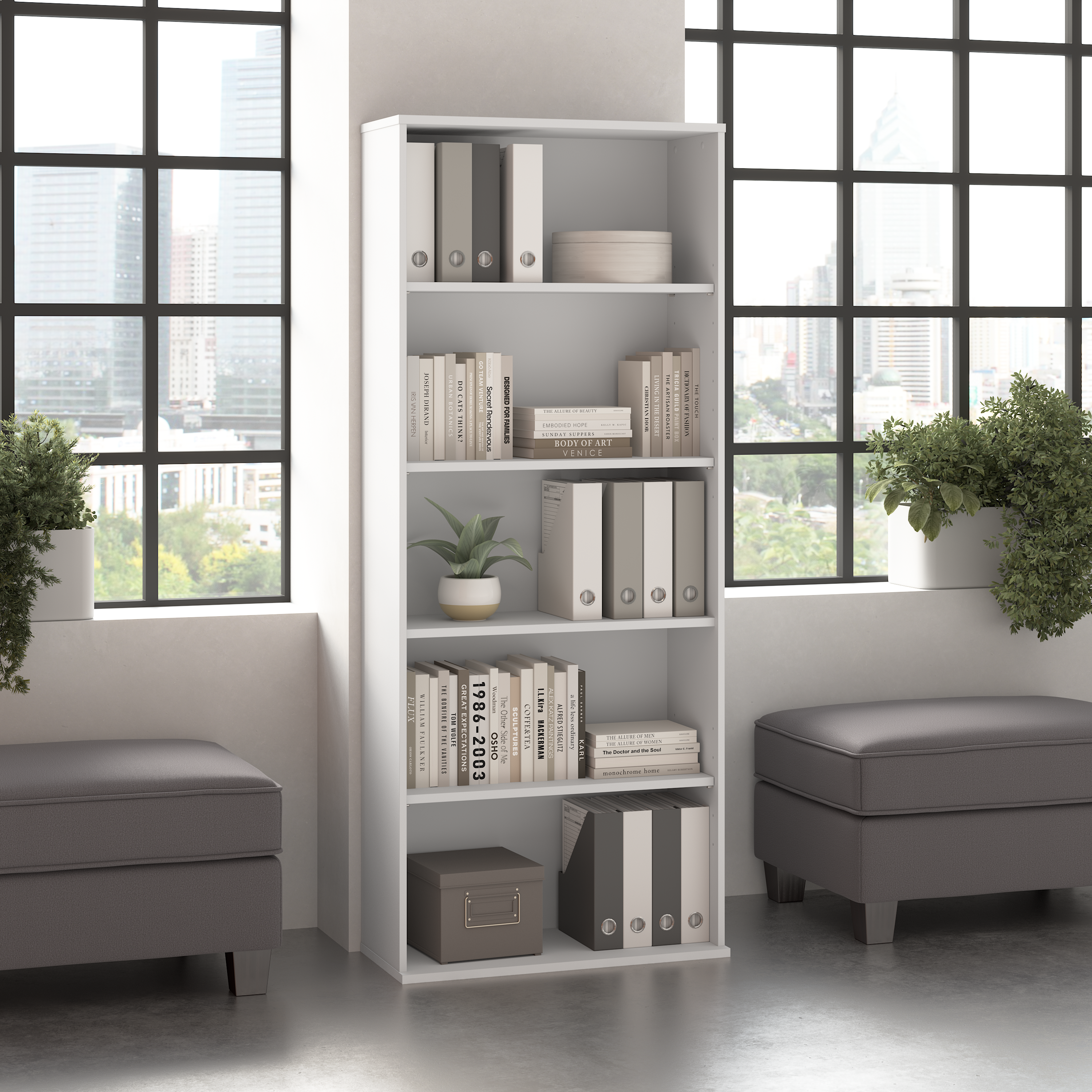 Shop Bush Business Furniture Hustle Tall 5 Shelf Bookcase 01 HUB230WH #color_white