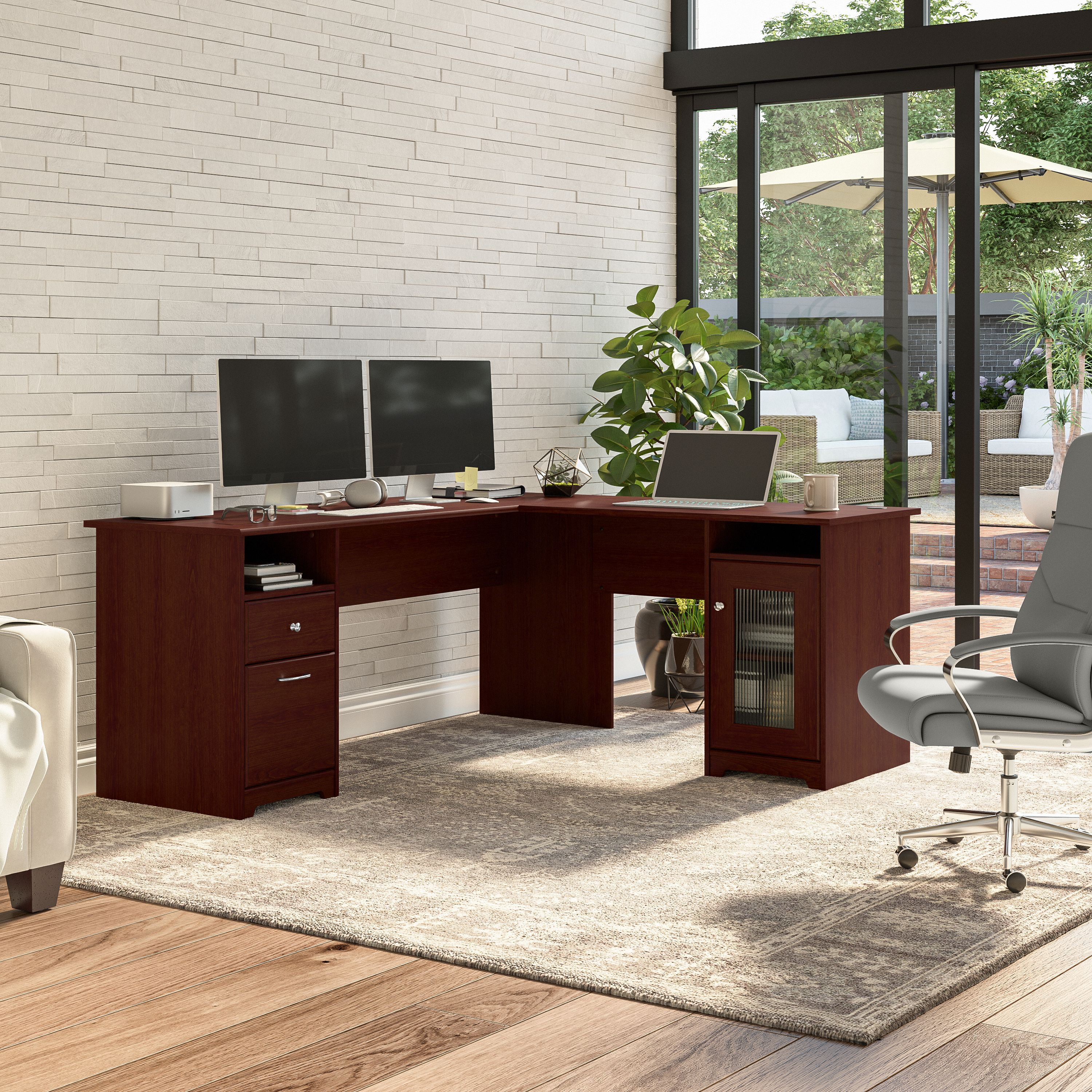 Shop Bush Furniture Cabot 72W L Shaped Computer Desk with Storage 01 CAB072HVC #color_harvest cherry