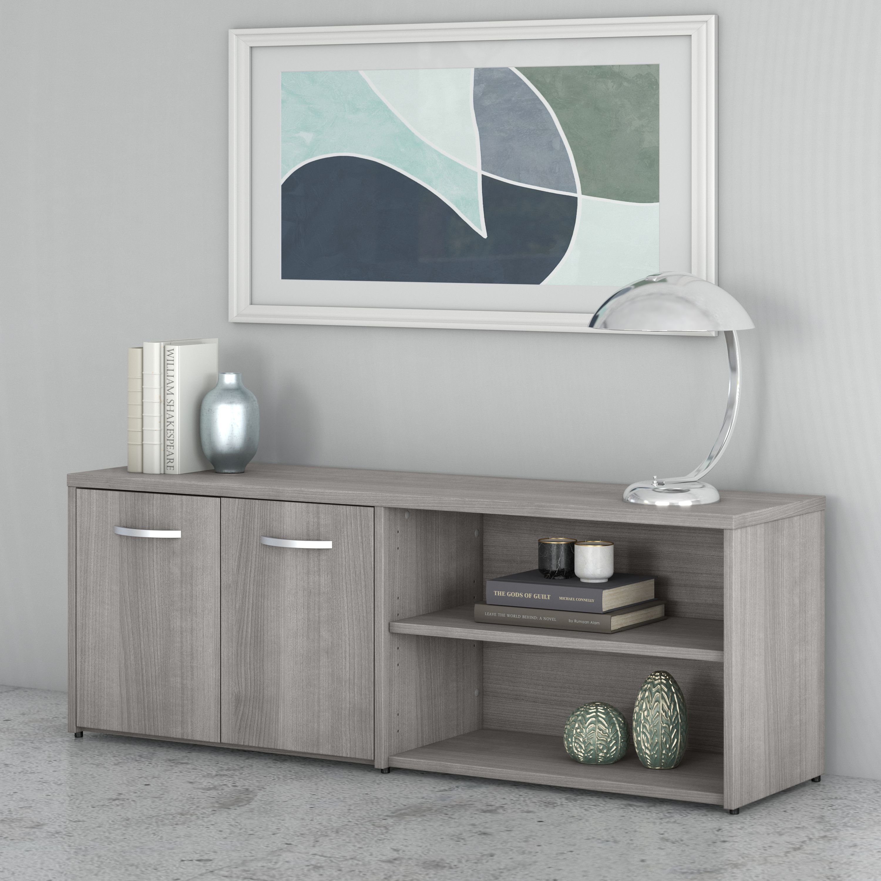 Shop Bush Business Furniture Studio C Low Storage Cabinet with Doors and Shelves 01 SCS160PG #color_platinum gray