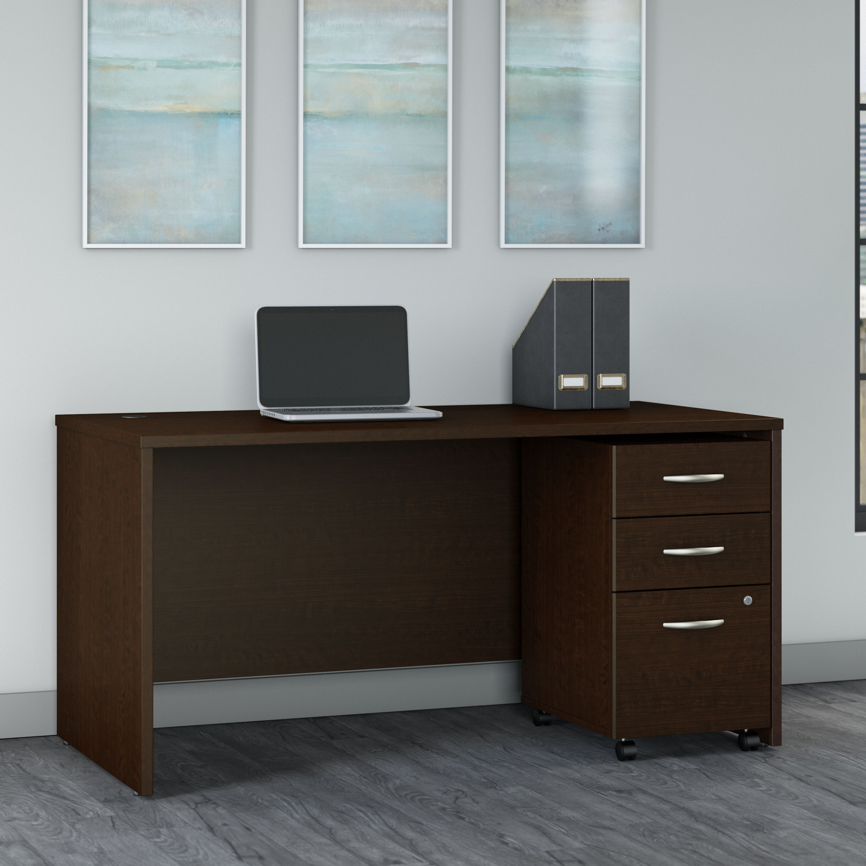 Shop Bush Business Furniture Series C 60W x 30D Office Desk with 3 Drawer Mobile File Cabinet 01 SRC144MRSU #color_mocha cherry