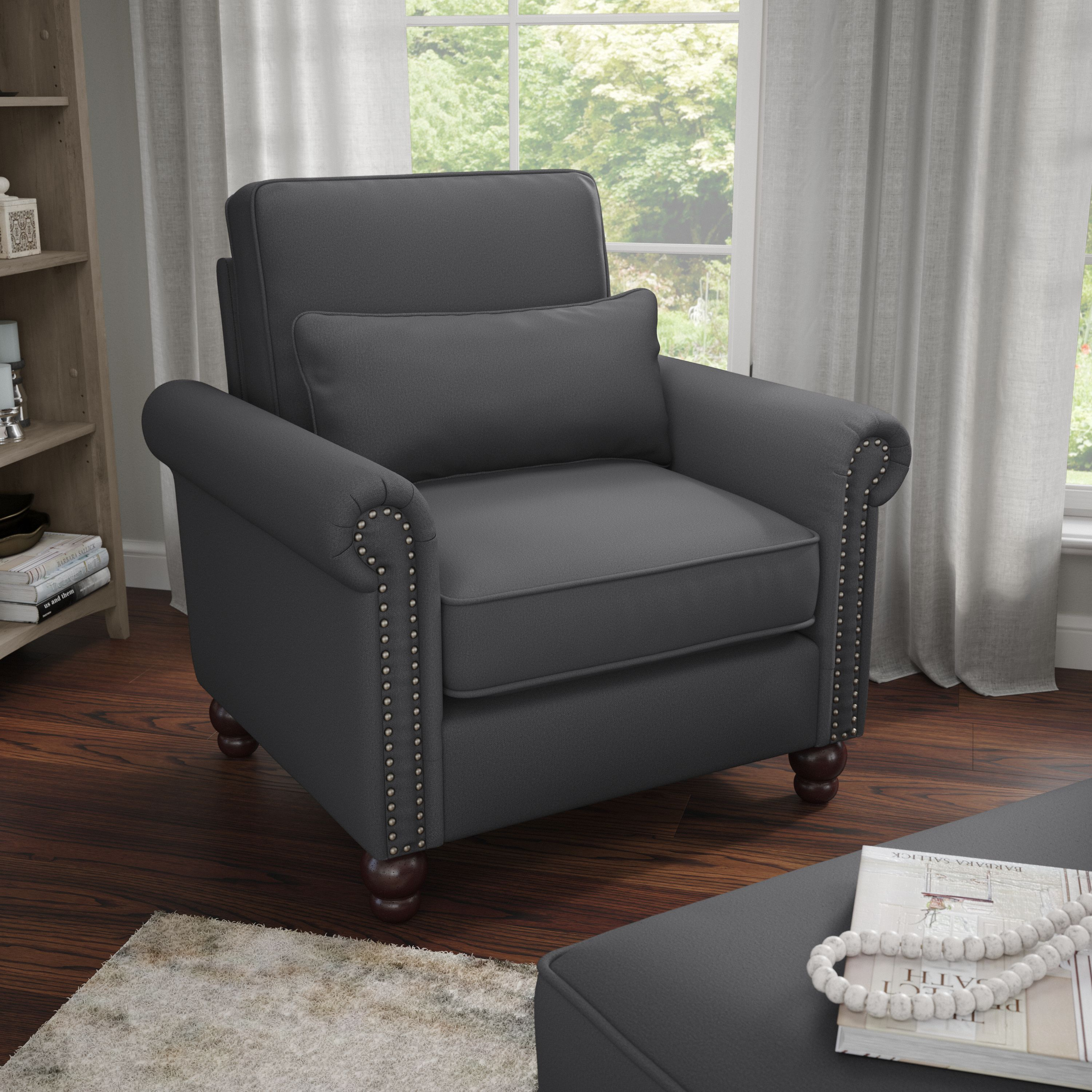 Shop Bush Furniture Coventry Accent Chair with Arms 01 CVK36BCGH-03 #color_charcoal gray herringbone fabr