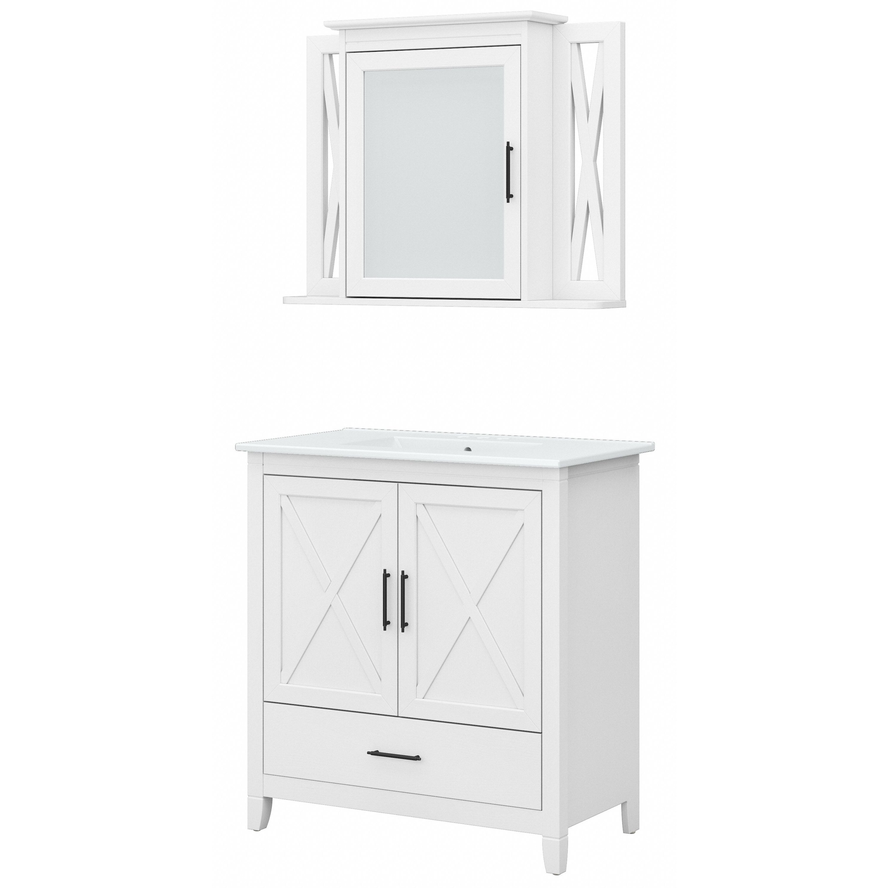 Shop Bush Furniture Key West 32W Bathroom Vanity Sink with Mirror 02 KWS030WAS #color_white ash