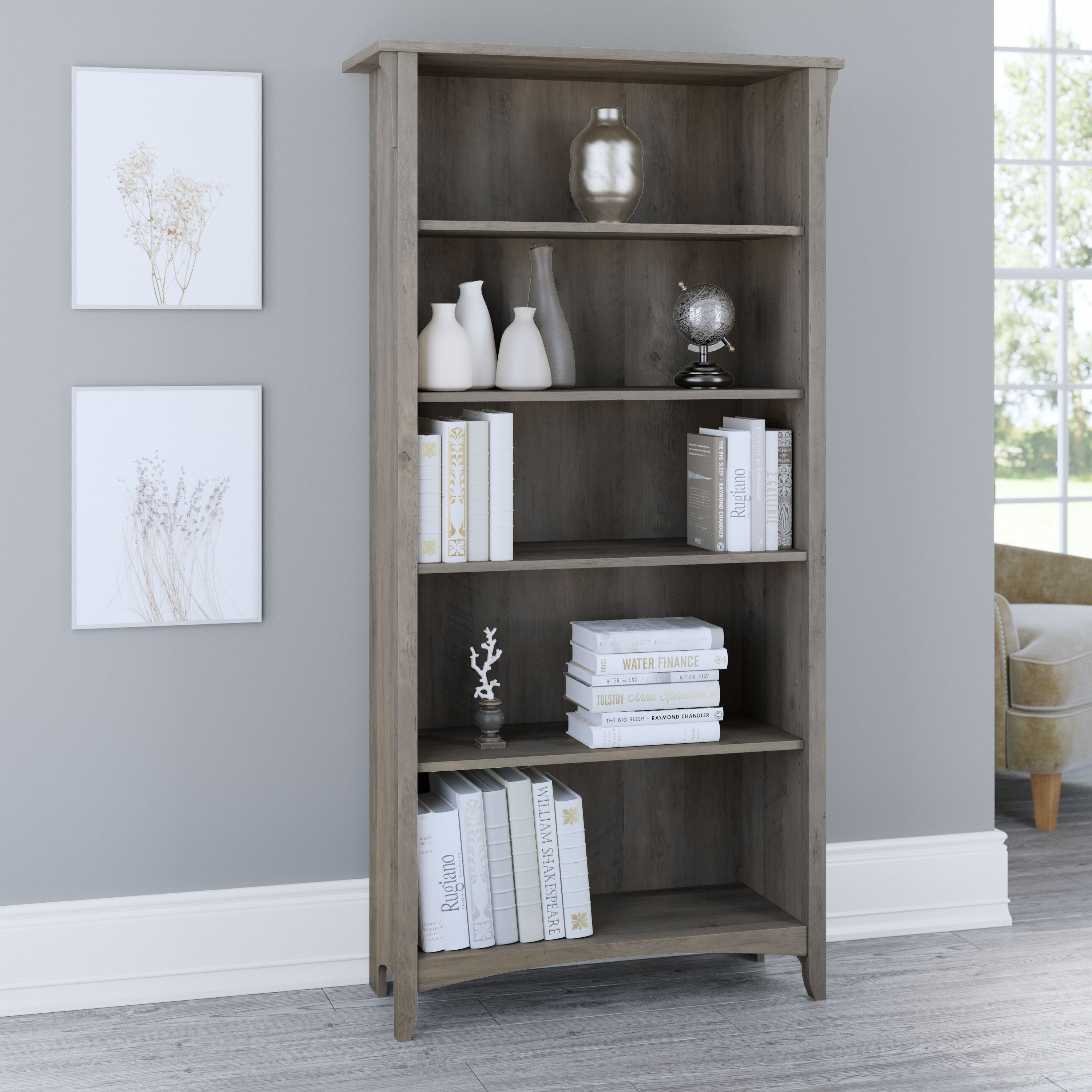 Shop Bush Furniture Salinas Tall 5 Shelf Bookcase 01 SAB132DG-03 #color_driftwood gray