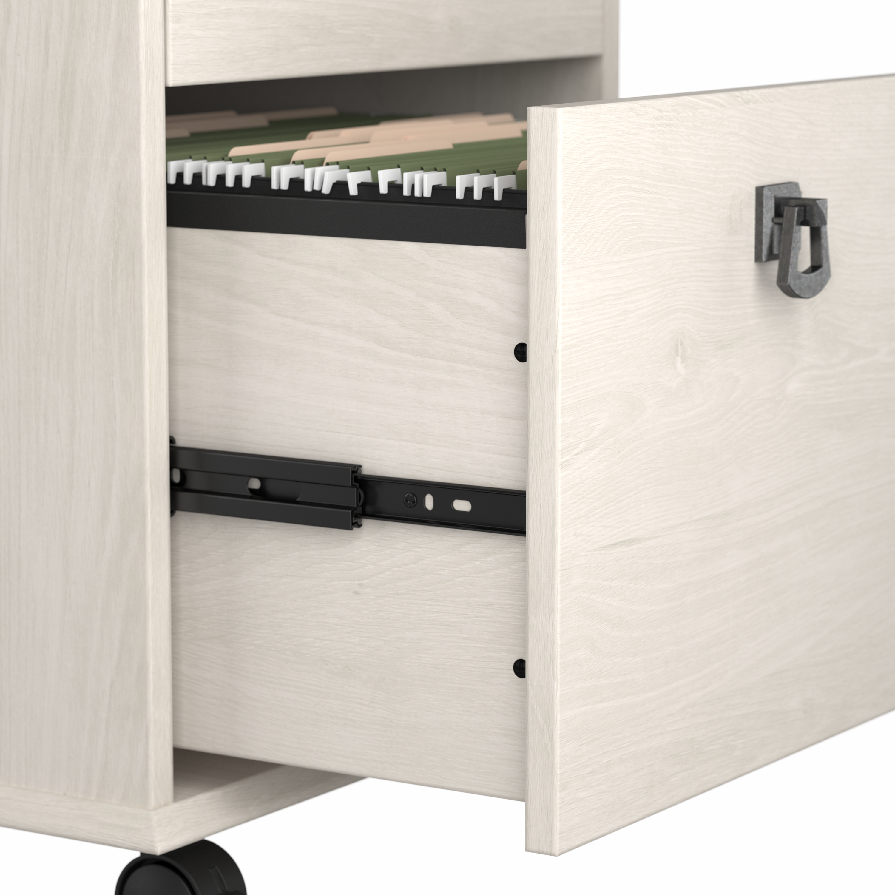 Shop Bush Furniture Homestead 60W Farmhouse L Shaped Desk with Mobile File Cabinet 03 HOT002LW #color_linen white oak