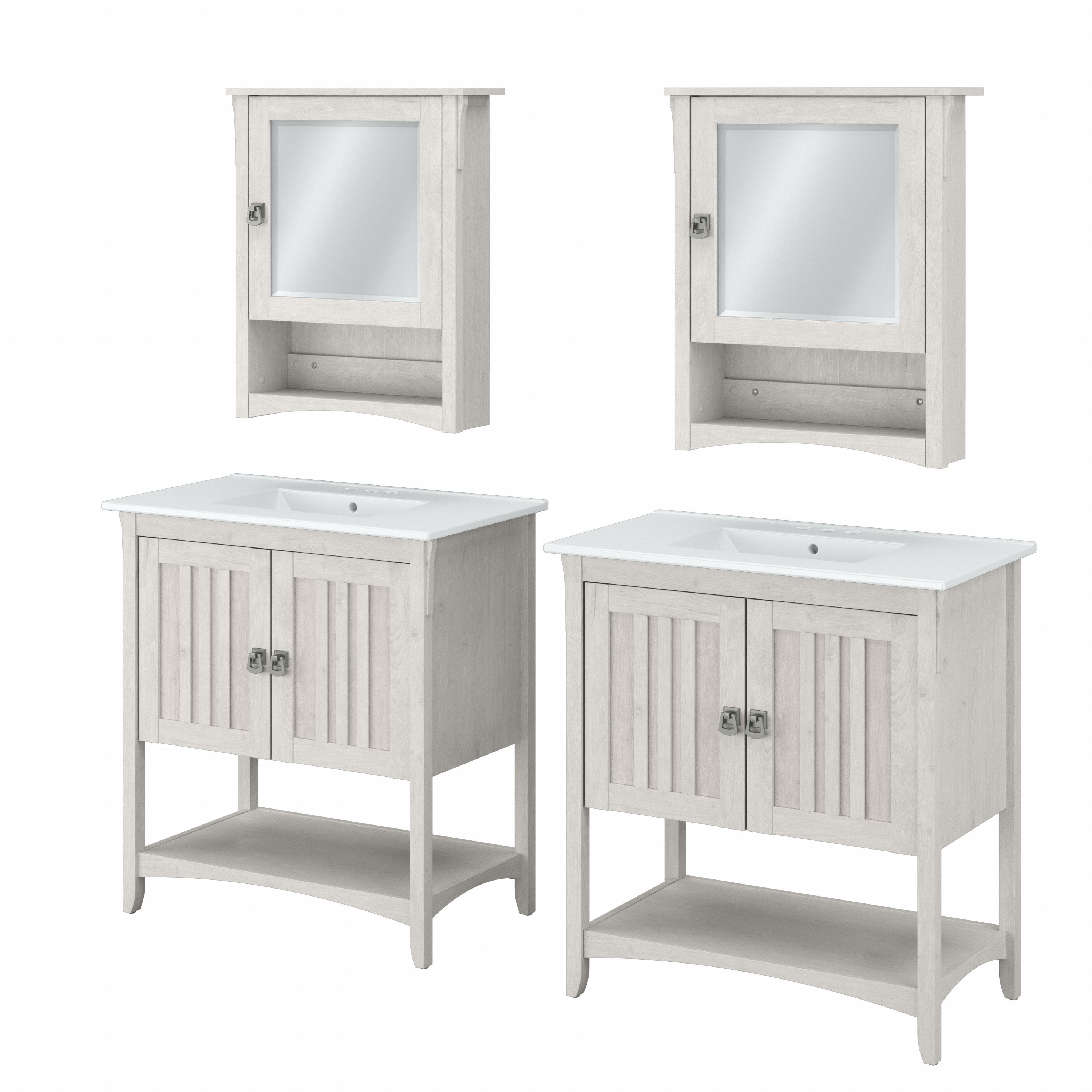 Shop Bush Furniture Salinas 64W Double Vanity Set with Sinks and Medicine Cabinets 02 SAL033LW #color_linen white oak