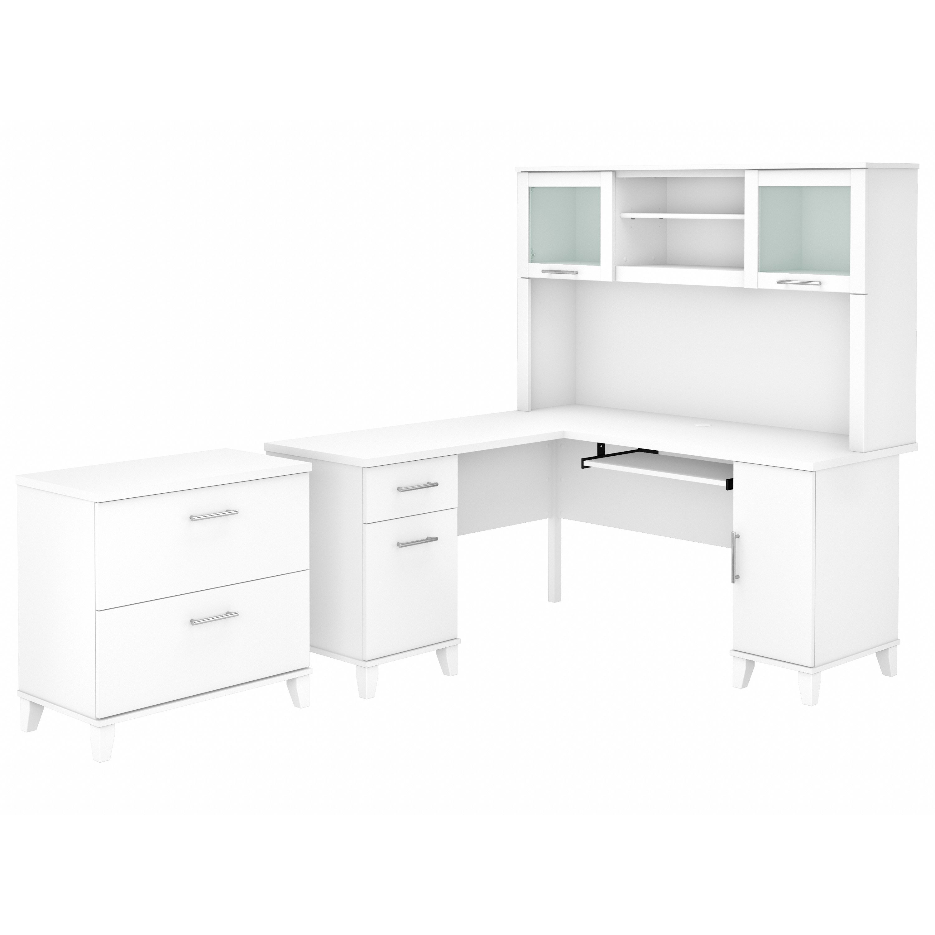 Shop Bush Furniture Somerset 60W L Shaped Desk with Hutch and Lateral File Cabinet 02 SET008WH #color_white
