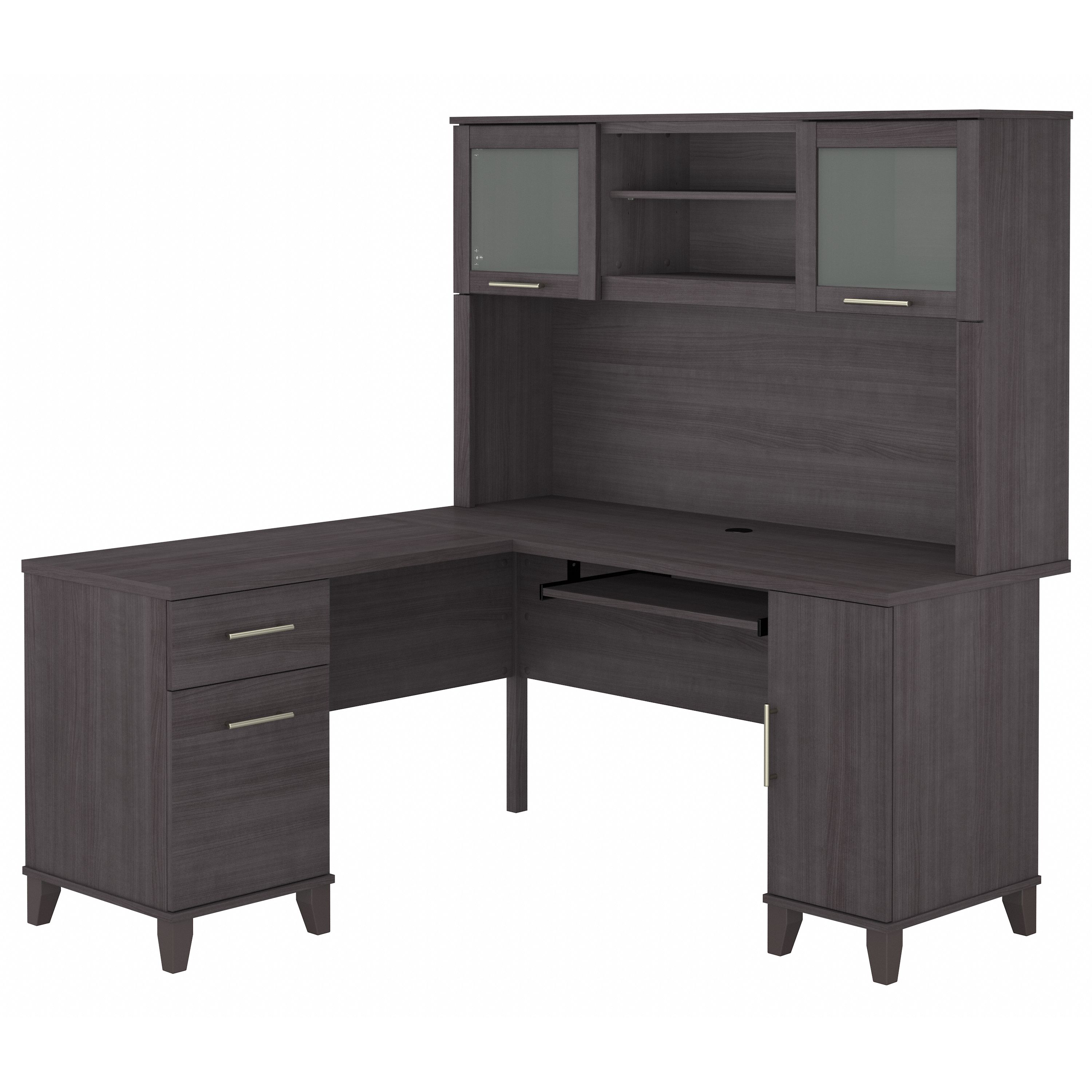 Shop Bush Furniture Somerset 60W L Shaped Desk with Hutch 02 SET002SG #color_storm gray