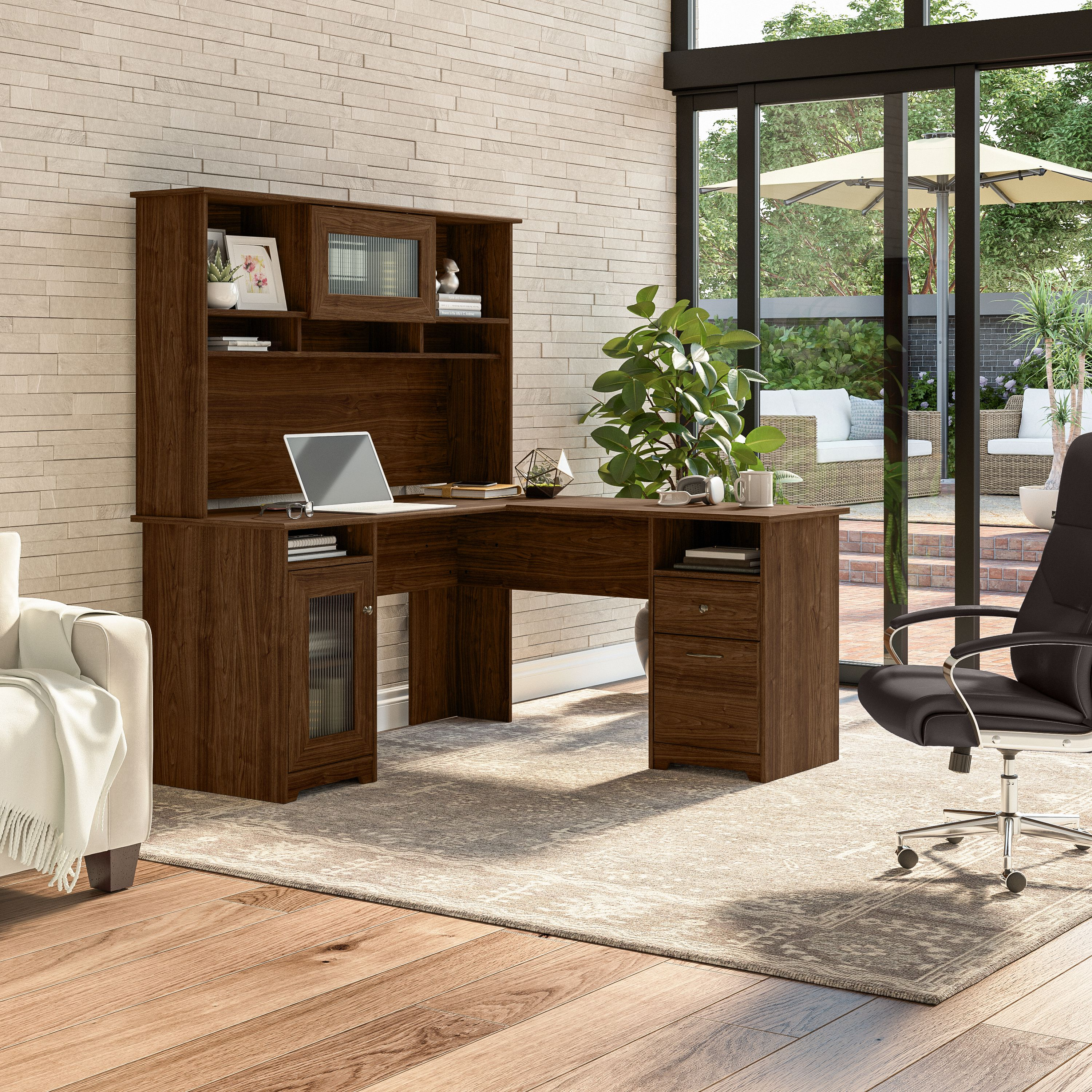 Shop Bush Furniture Cabot 60W L Shaped Computer Desk with Hutch and Storage 01 CAB001MW #color_modern walnut