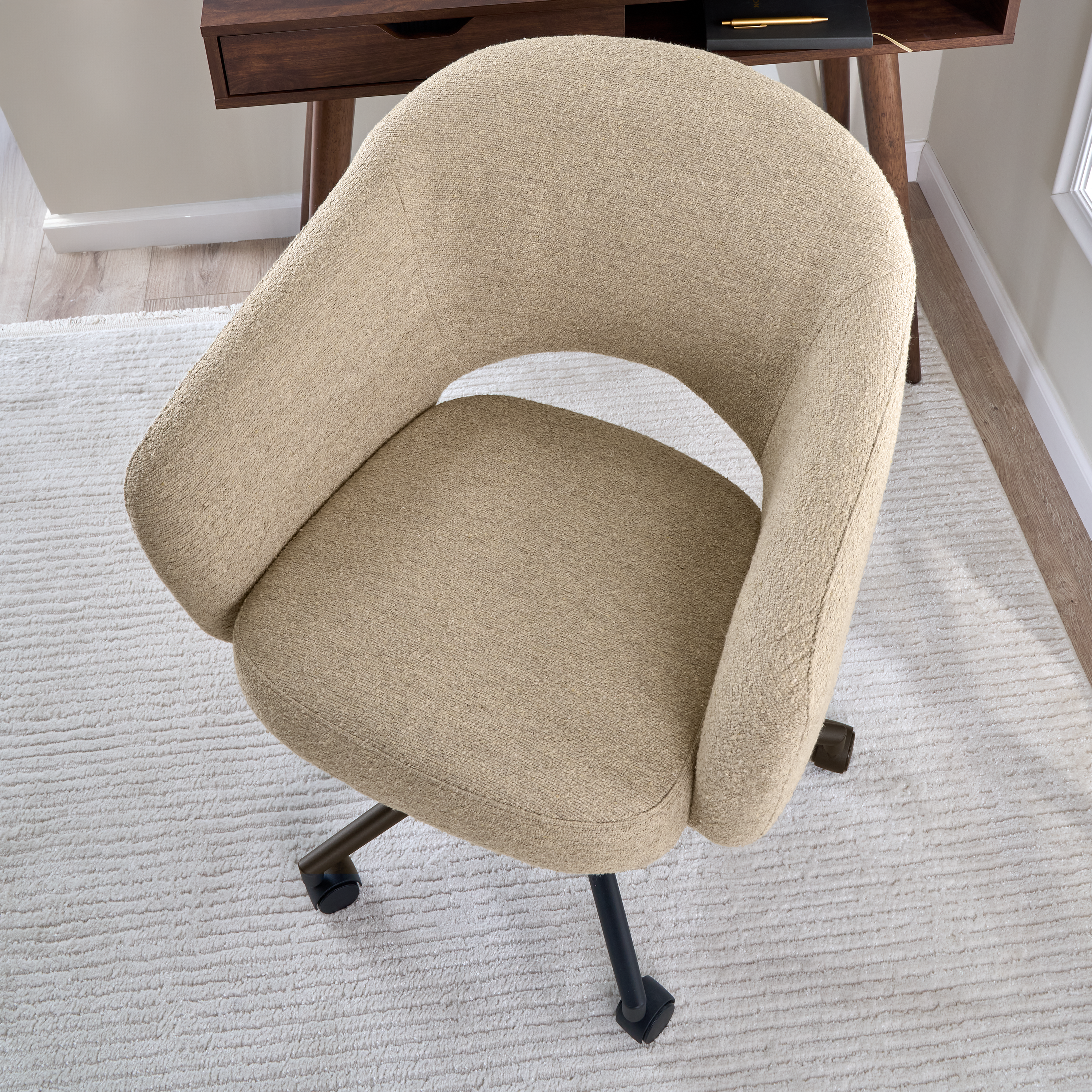 Shop Bush Furniture Nora 40W Small Writing Desk and Chair Set for Home Office 04 NRA002DW #color_pure white/cool beige fabric