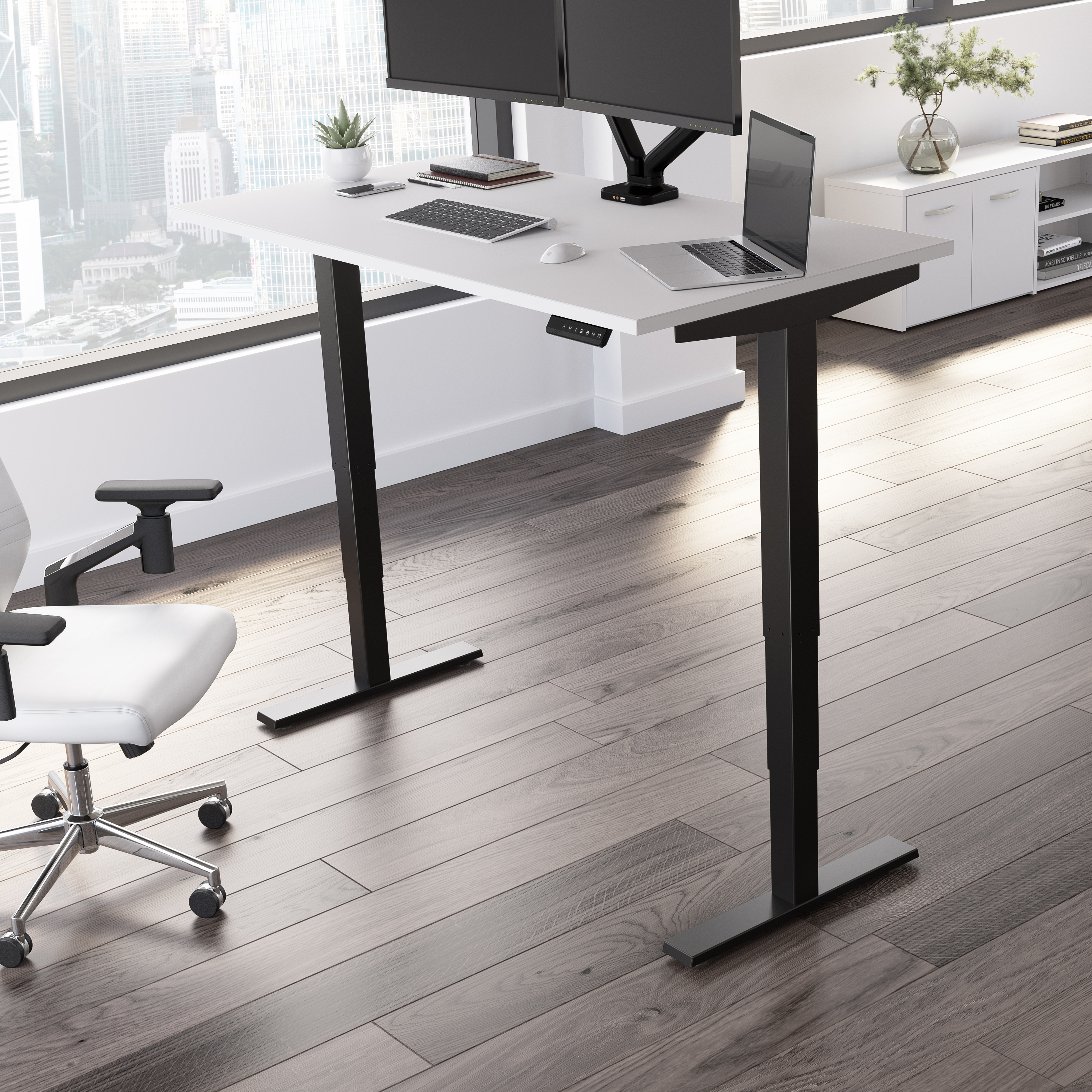 Shop Move 40 Series by Bush Business Furniture 60W x 30D Electric Height Adjustable Standing Desk 01 M4S6030WHBK #color_white/black powder coat