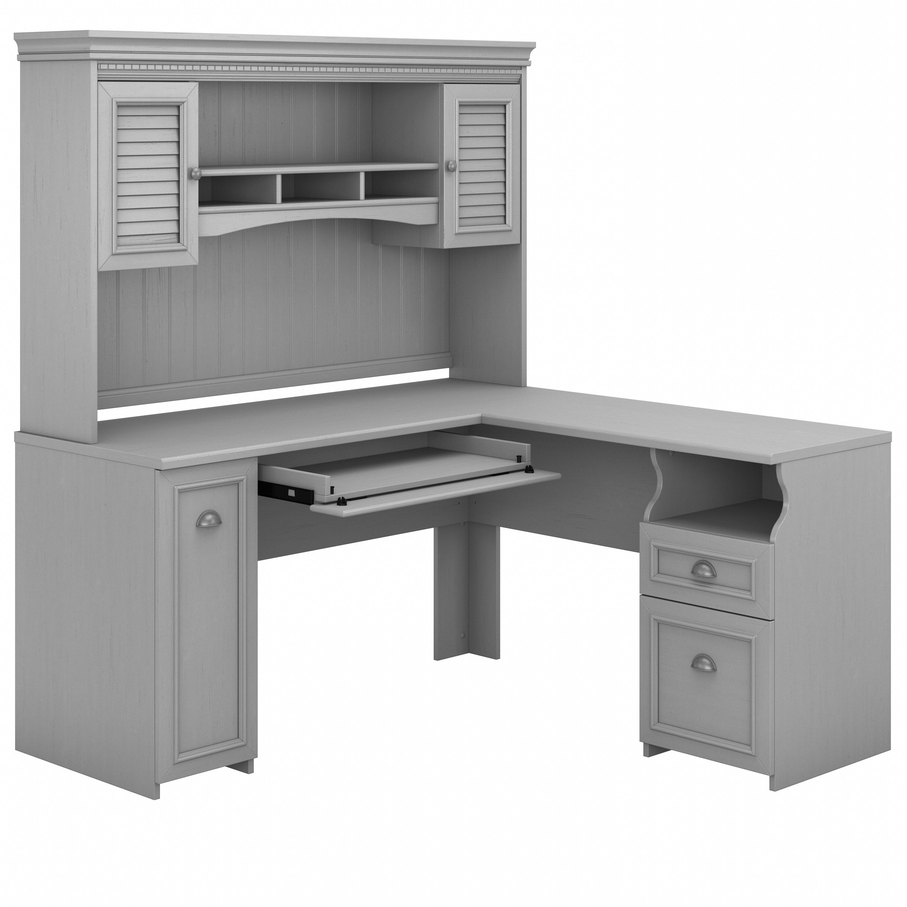 Shop Bush Furniture Fairview 60W L Shaped Desk with Hutch 02 FV004CG #color_cape cod gray