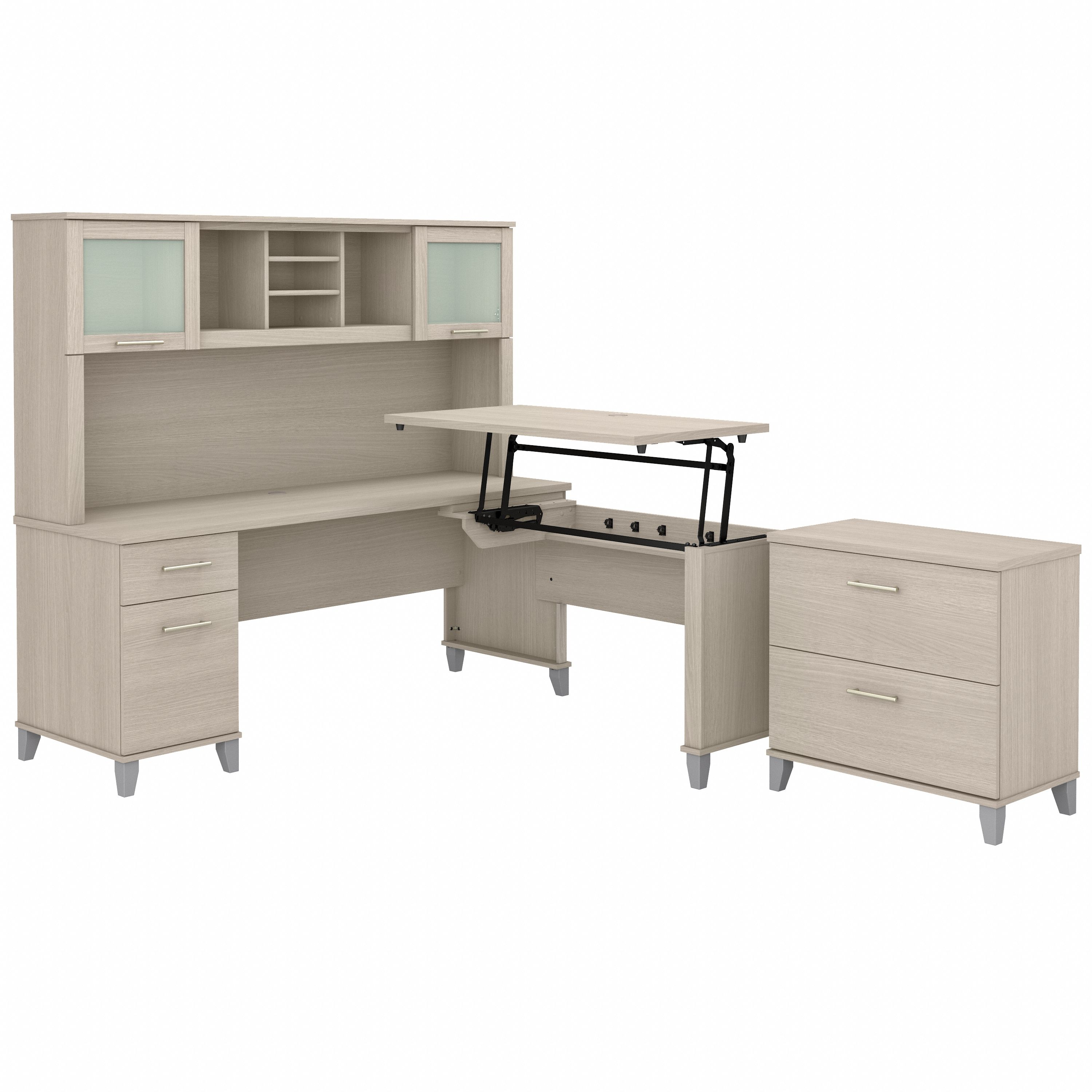 Shop Bush Furniture Somerset 72W 3 Position Sit to Stand L Shaped Desk with Hutch and File Cabinet 02 SET016SO #color_sand oak