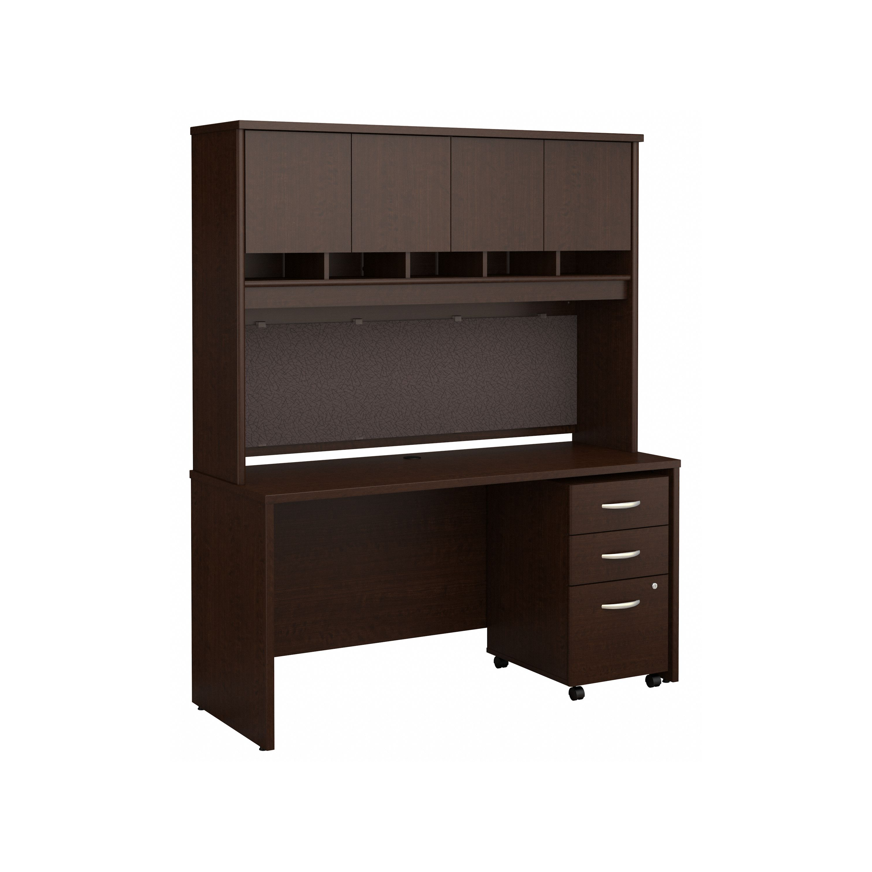 Shop Bush Business Furniture Series C 60W x 24D Office Desk with Hutch and Mobile File Cabinet 02 SRC014MRSU #color_mocha cherry