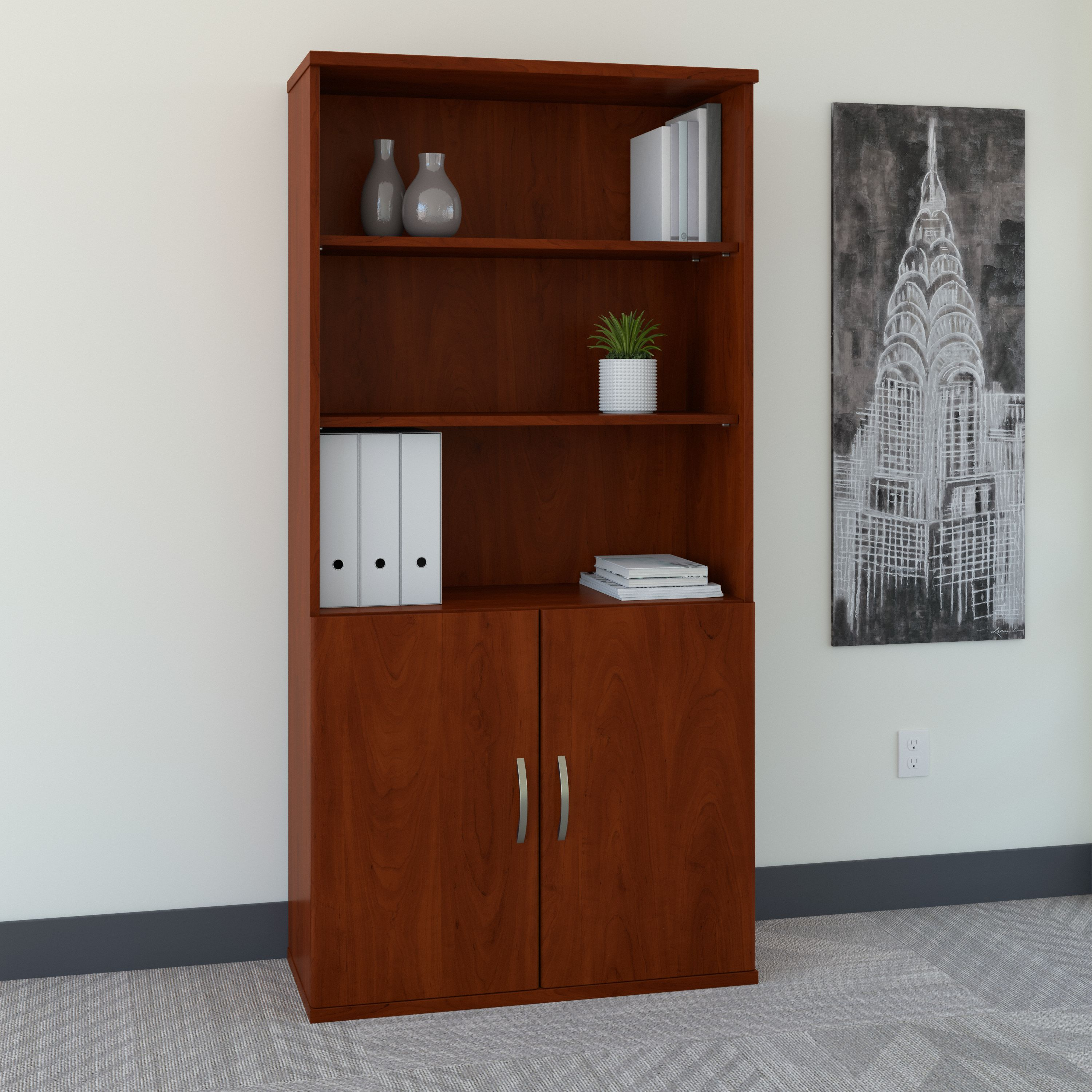 Shop Bush Business Furniture Series C 36W 5 Shelf Bookcase with Doors 01 SRC103HC #color_hansen cherry/graphite gray