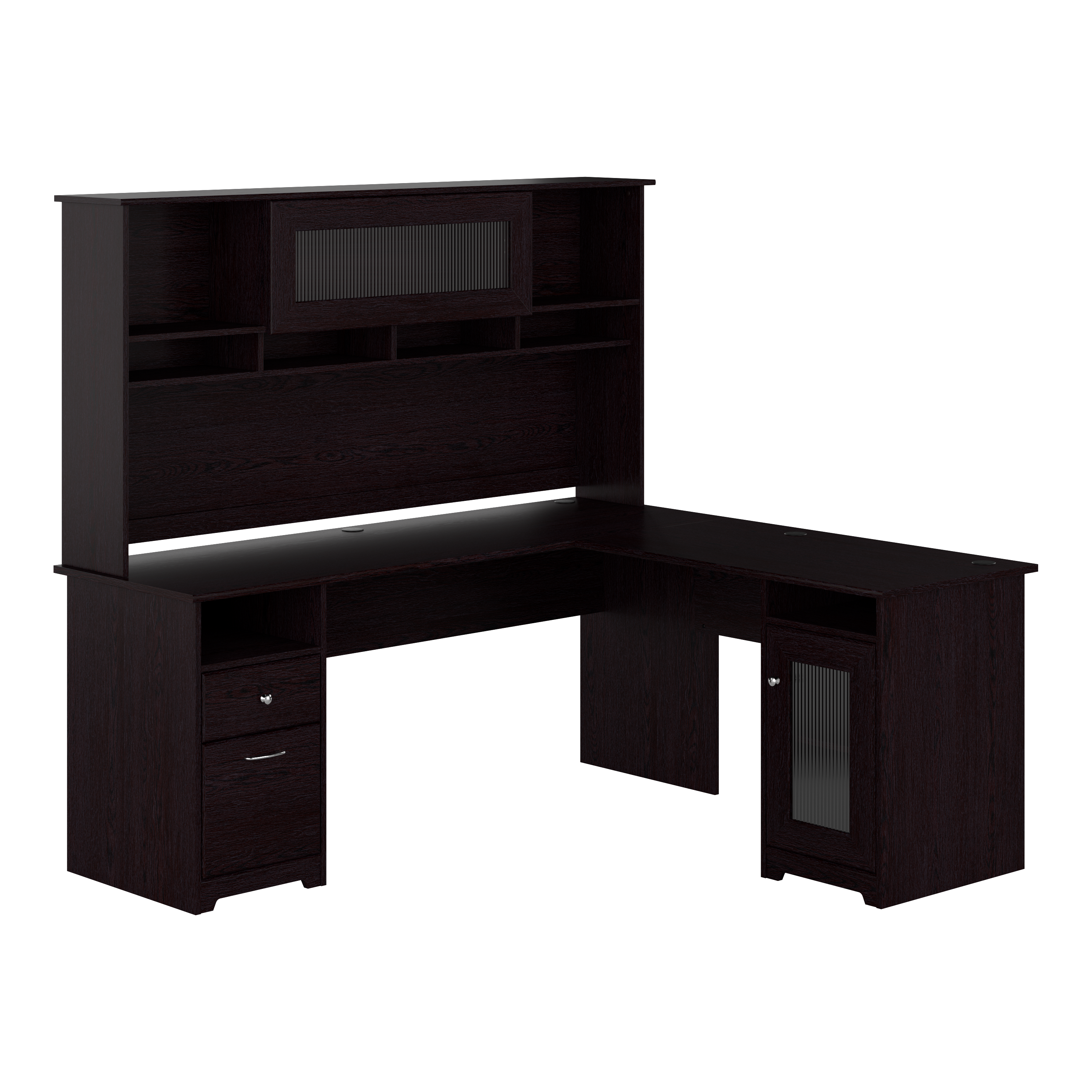 Shop Bush Furniture Cabot 72W L Shaped Computer Desk with Hutch and Storage 02 CAB073EPO #color_espresso oak