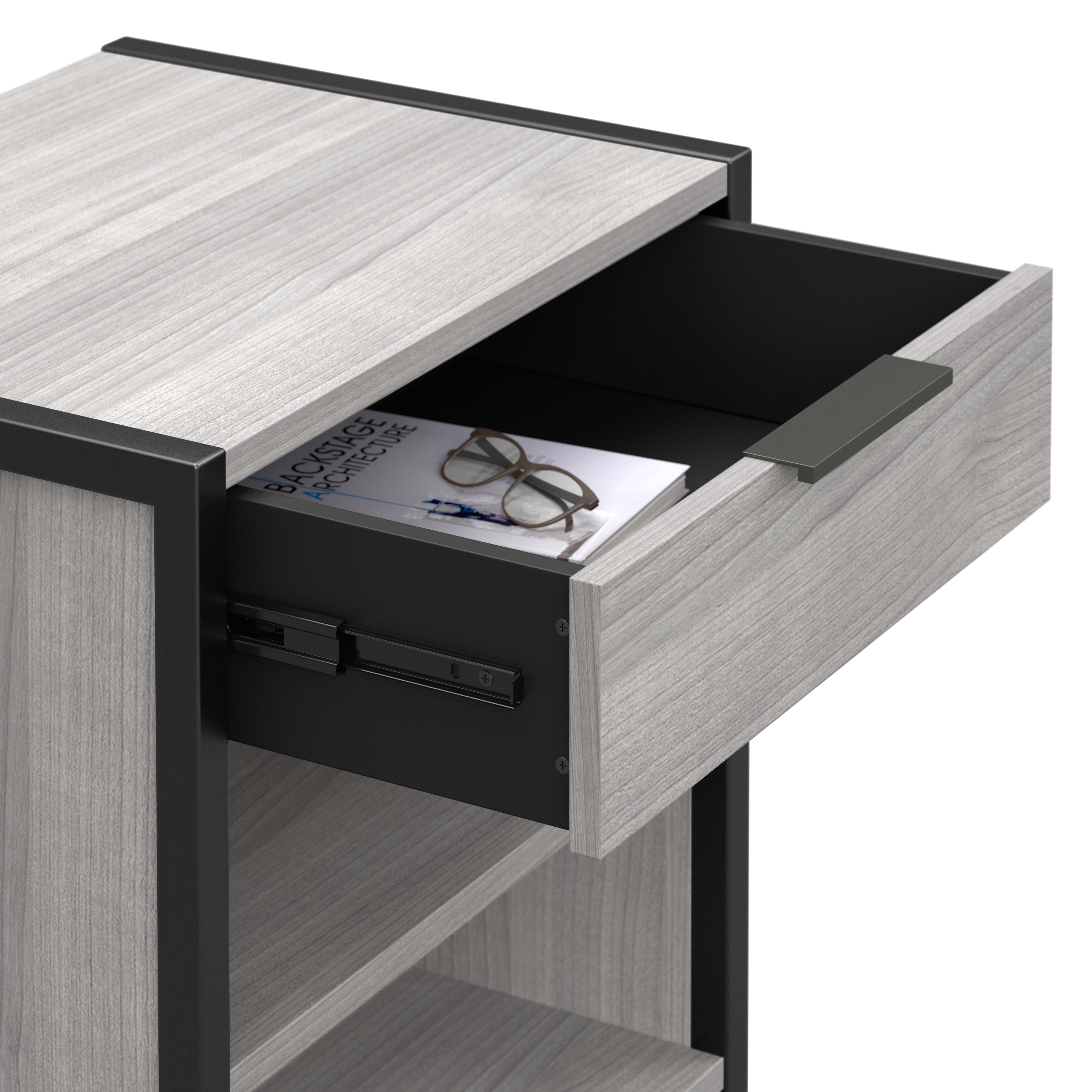Shop Bush Furniture Atria Small Nightstand with Drawer and Shelves 03 ARS119PG #color_platinum gray