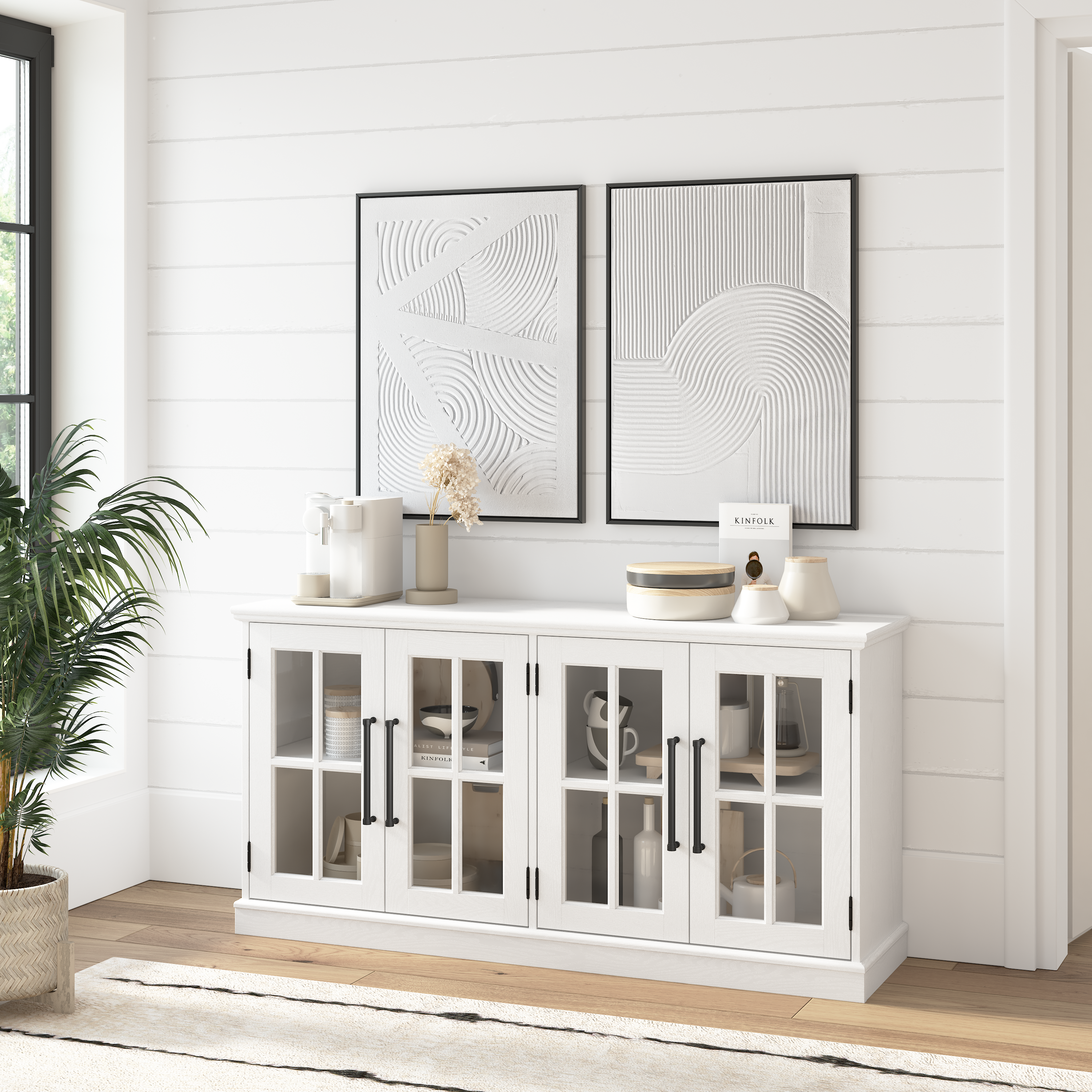 Shop Bush Furniture Westbrook 60W Sideboard Cabinet 01 WBV160WAS-03 #color_white ash