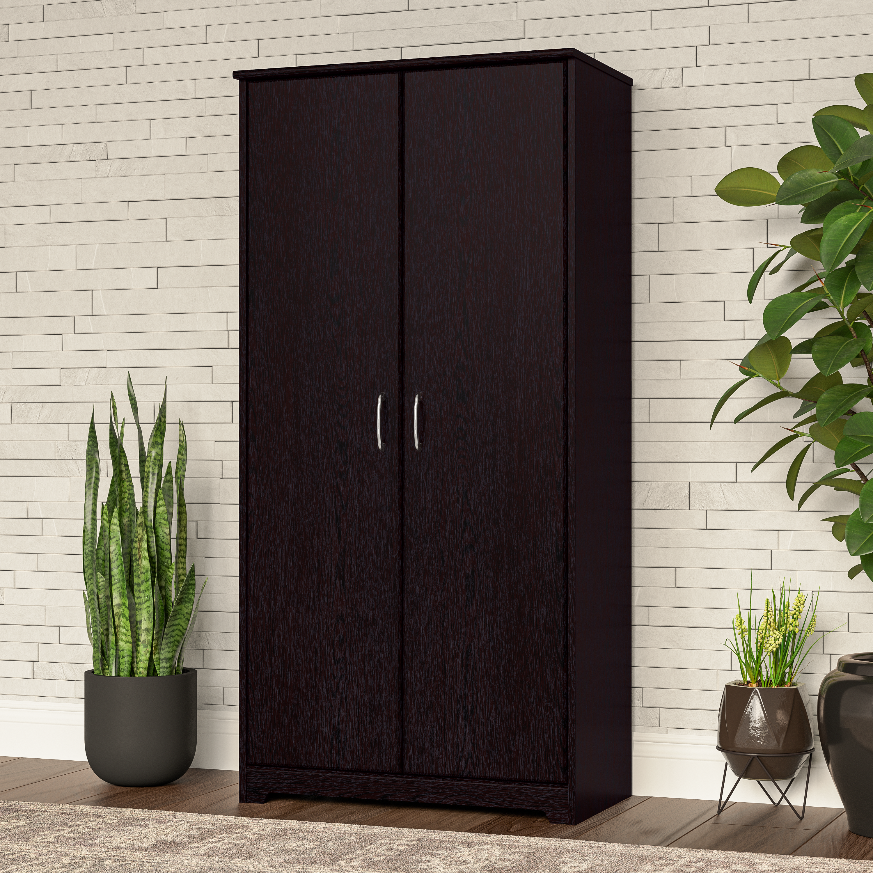 Shop Bush Furniture Cabot Tall Storage Cabinet with Doors 01 WC31899 #color_espresso oak