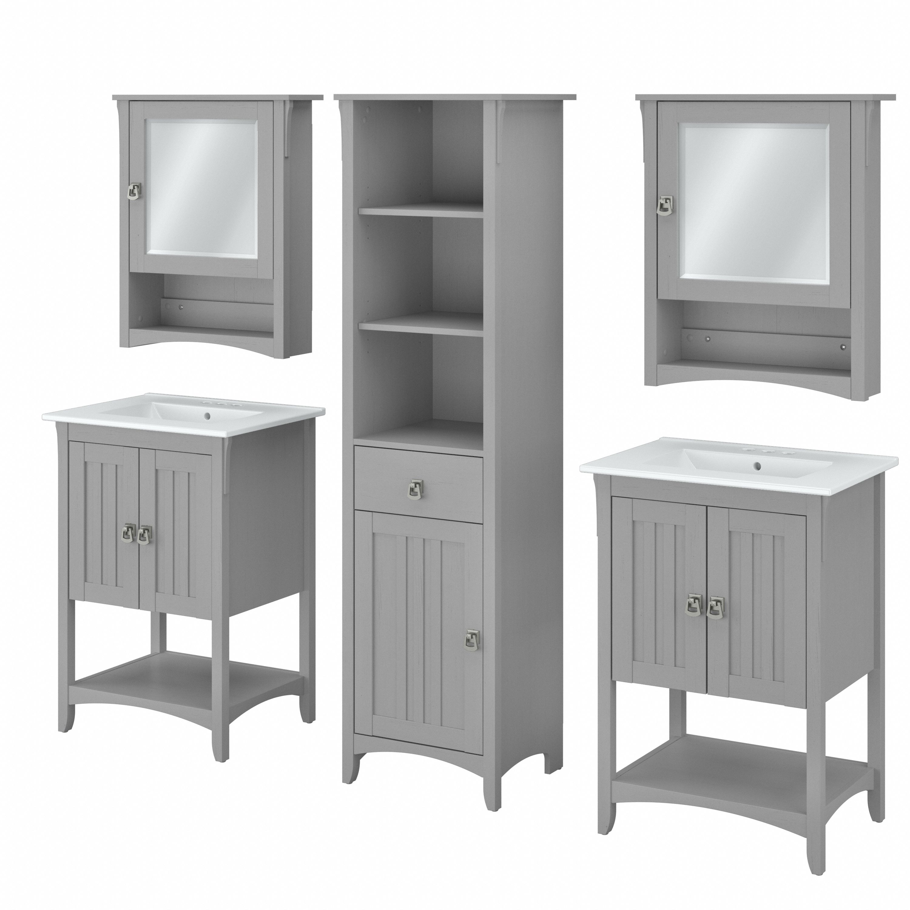 Shop Bush Furniture Salinas 48W Double Vanity Set with Sinks, Medicine Cabinets and Linen Tower 02 SAL034CG #color_cape cod gray