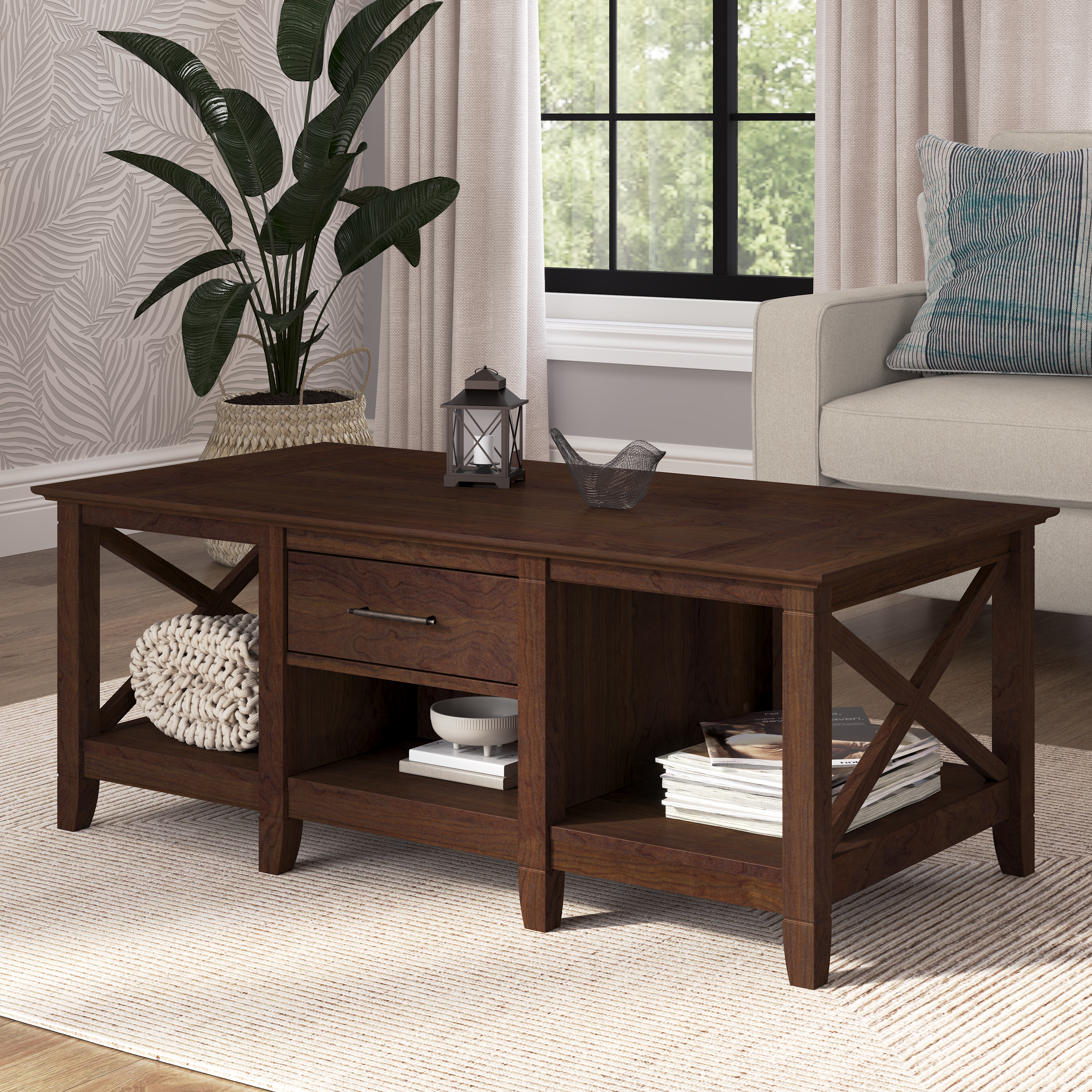 Shop Bush Furniture Key West Coffee Table with Storage 01 KWT148BC-03 #color_bing cherry