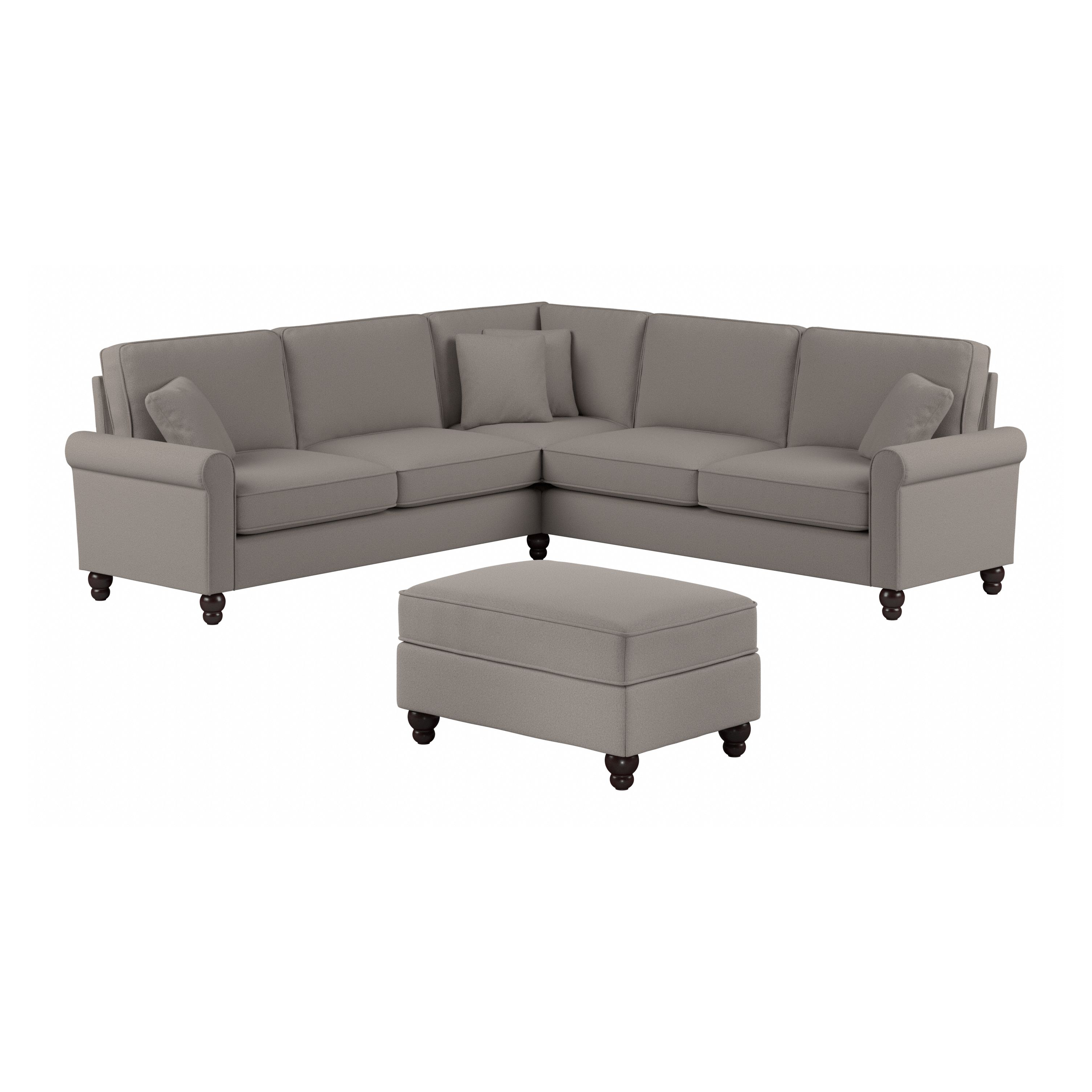 Shop Bush Furniture Hudson 99W L Shaped Sectional Couch with Ottoman 02 HDN003BGH #color_beige herringbone fabric