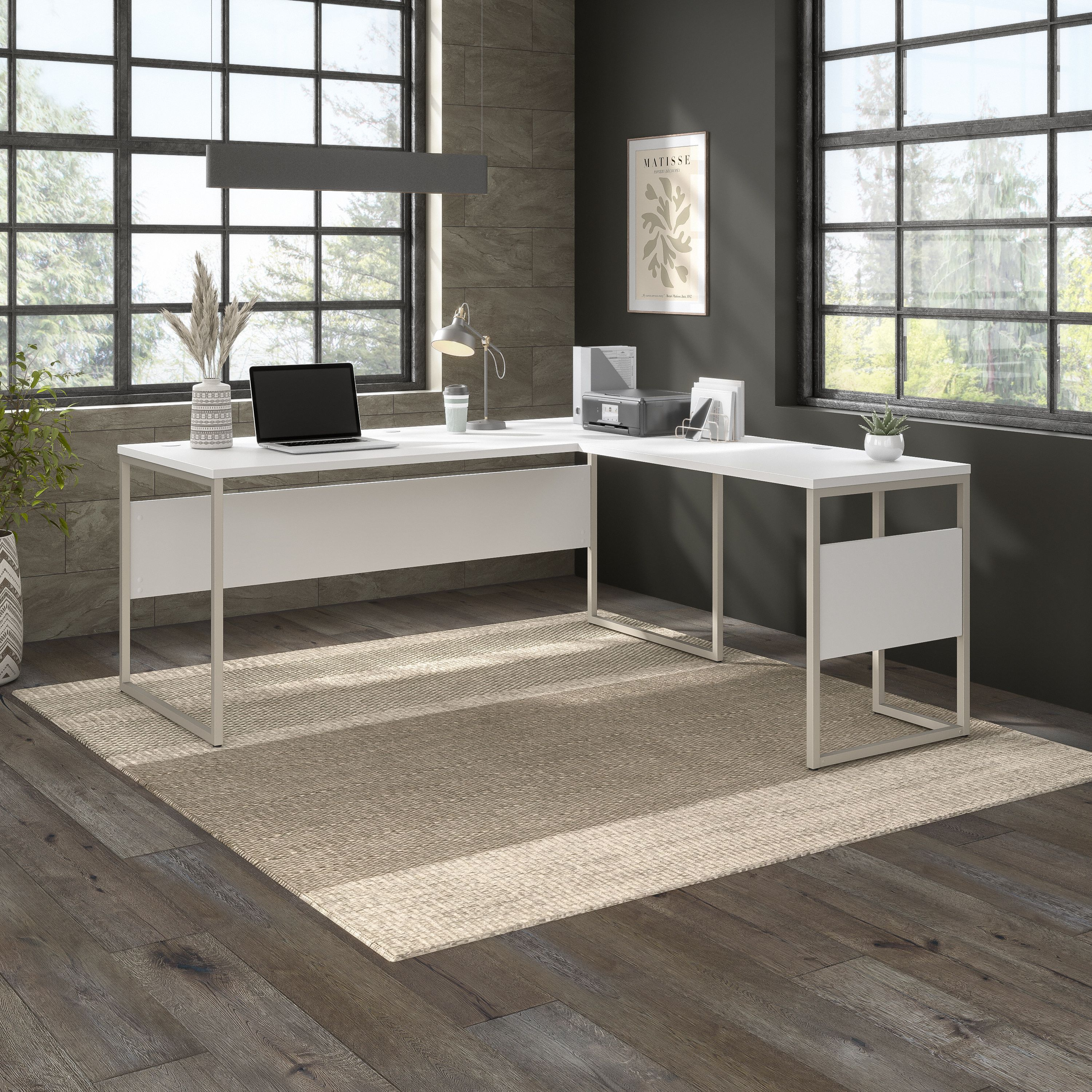 Shop Bush Business Furniture Hybrid 72W x 30D L Shaped Table Desk with Metal Legs 01 HYB026WH #color_white