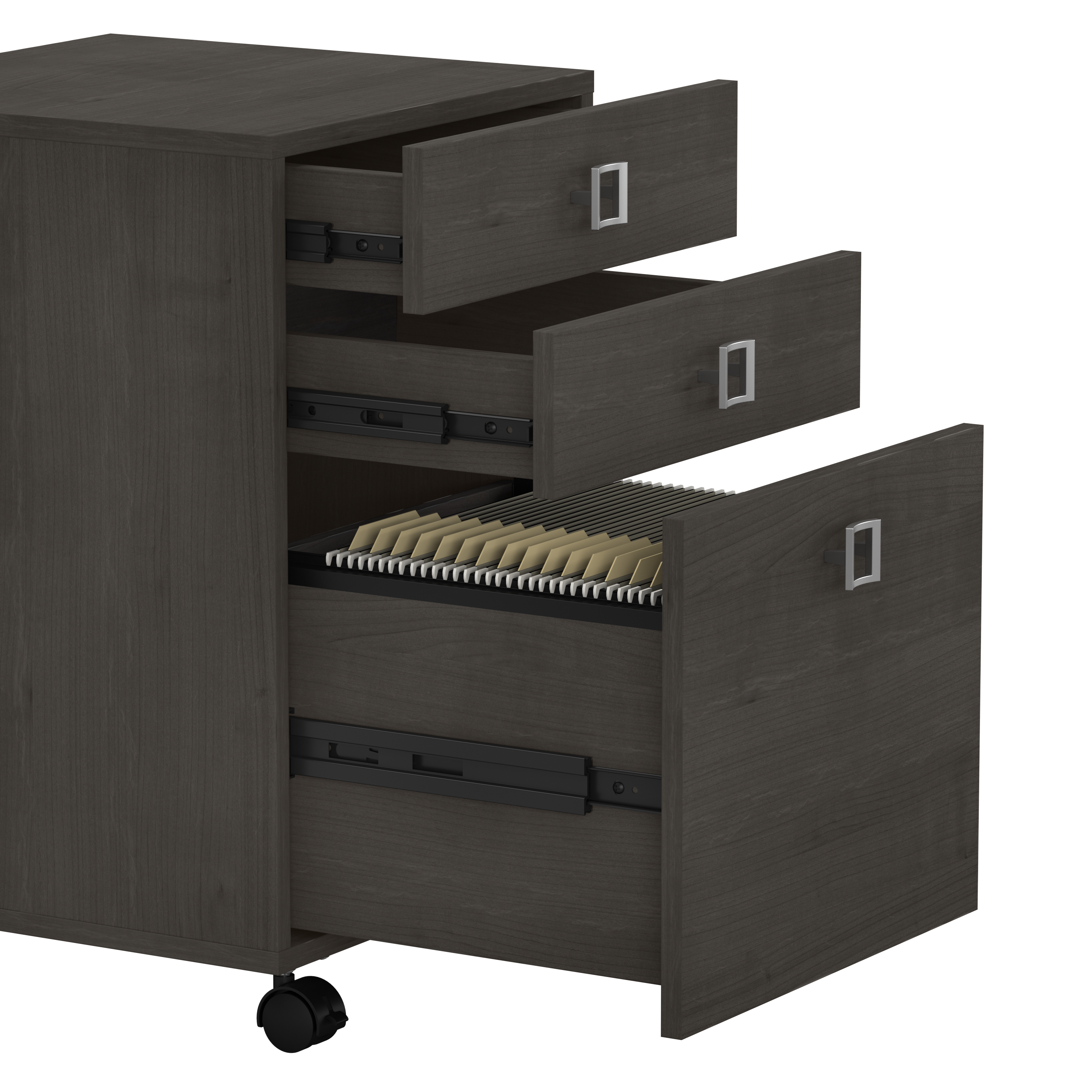 Shop Bush Business Furniture Echo L Shaped Bow Front Desk with Mobile File Cabinet 03 ECH007CM #color_charcoal maple