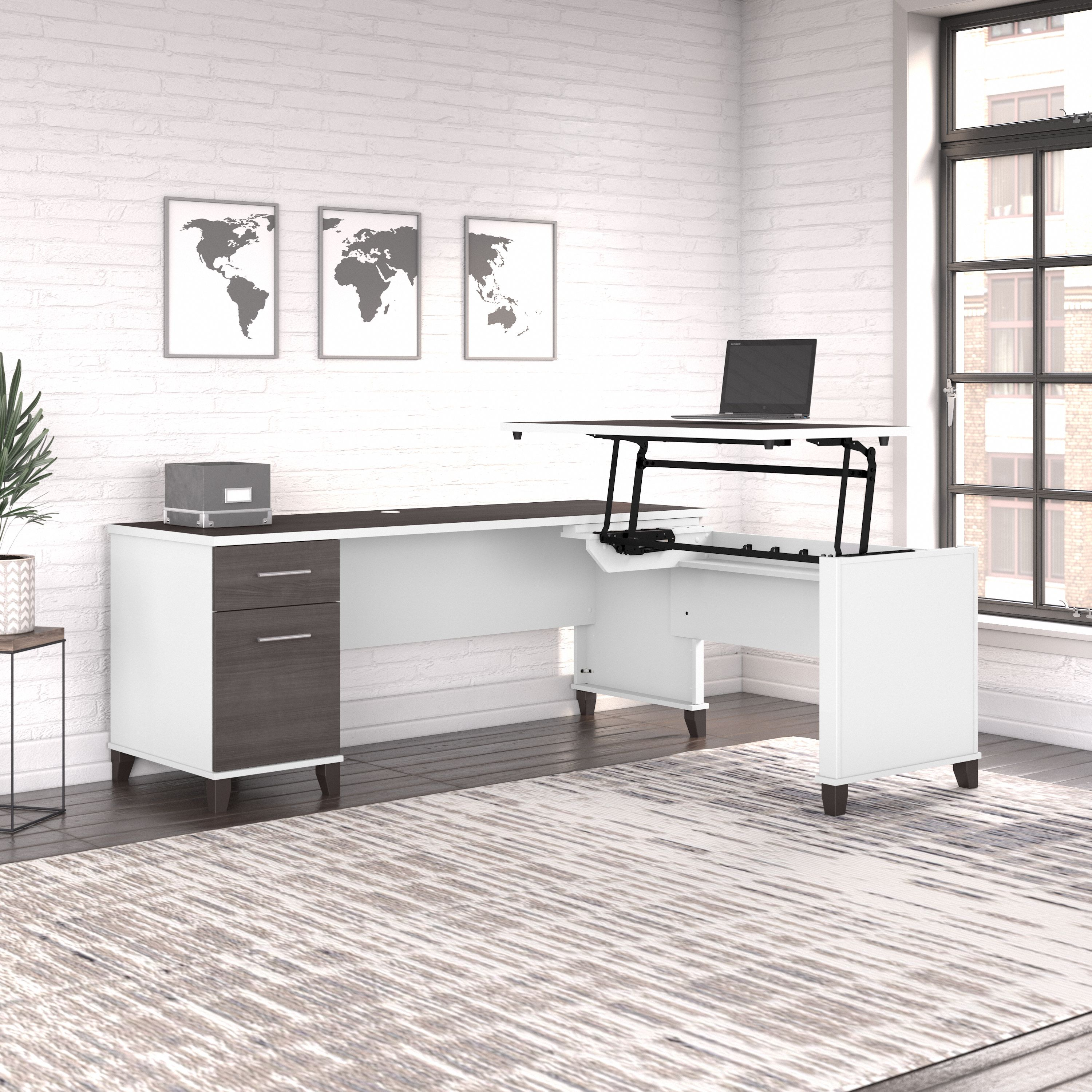 Shop Bush Furniture Somerset 72W 3 Position Sit to Stand L Shaped Desk 01 SET014SGWH #color_storm gray/white