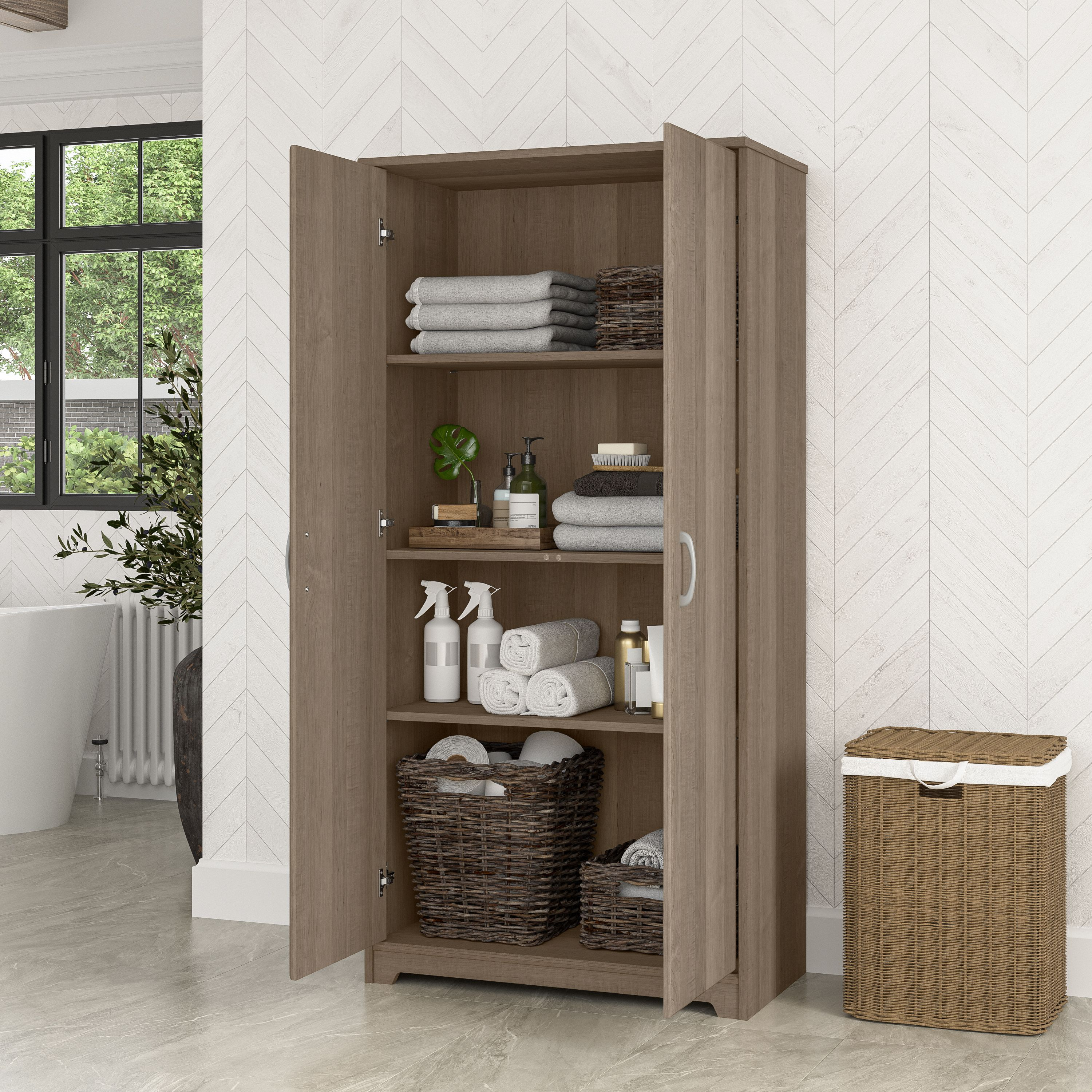 Shop Bush Furniture Cabot Tall Bathroom Storage Cabinet with Doors 06 WC31299-Z1 #color_ash gray