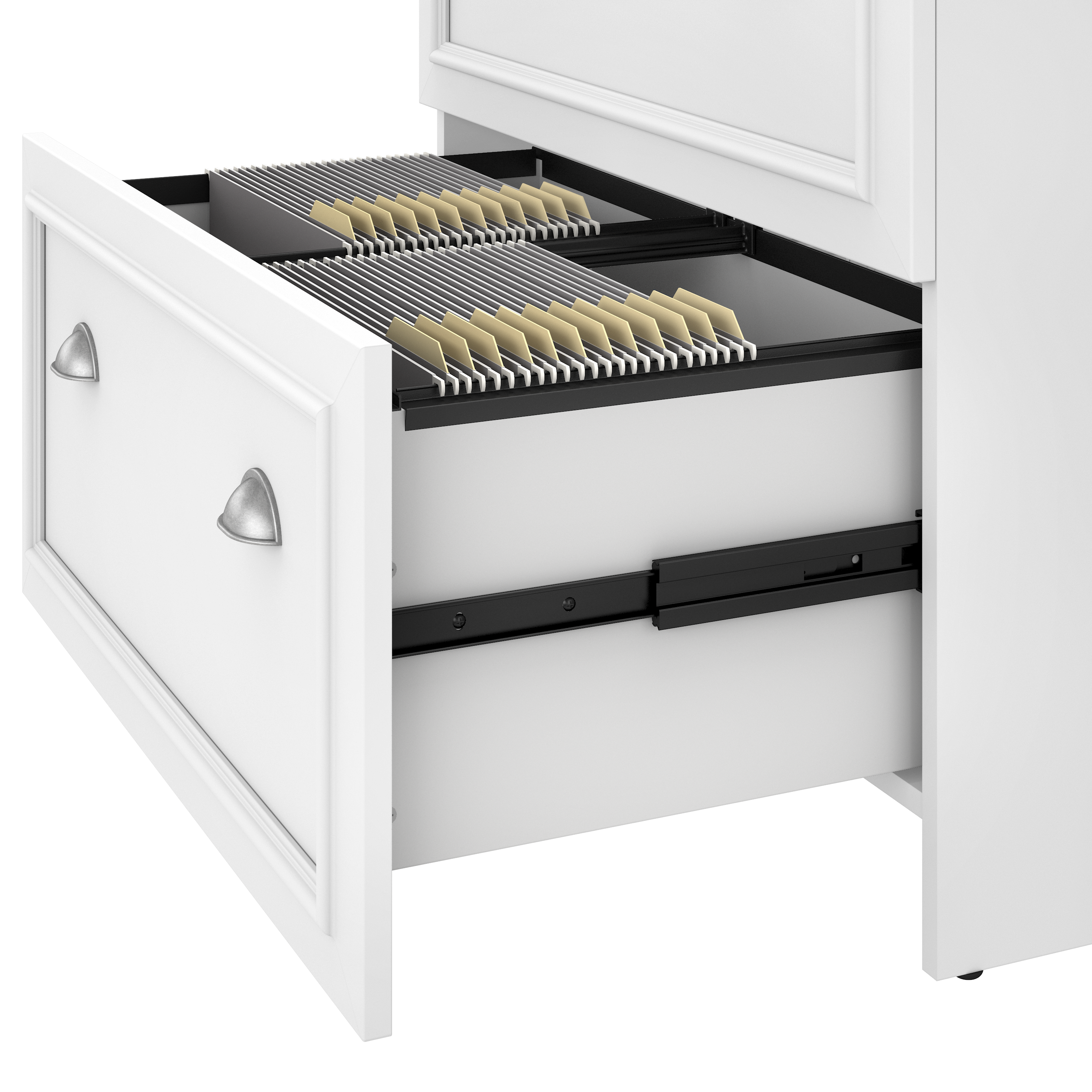 Shop Bush Furniture Fairview 60W L Shaped Desk with Hutch, File Cabinet, Bookcase and Storage 09 FV013G2W #color_shiplap gray/pure white