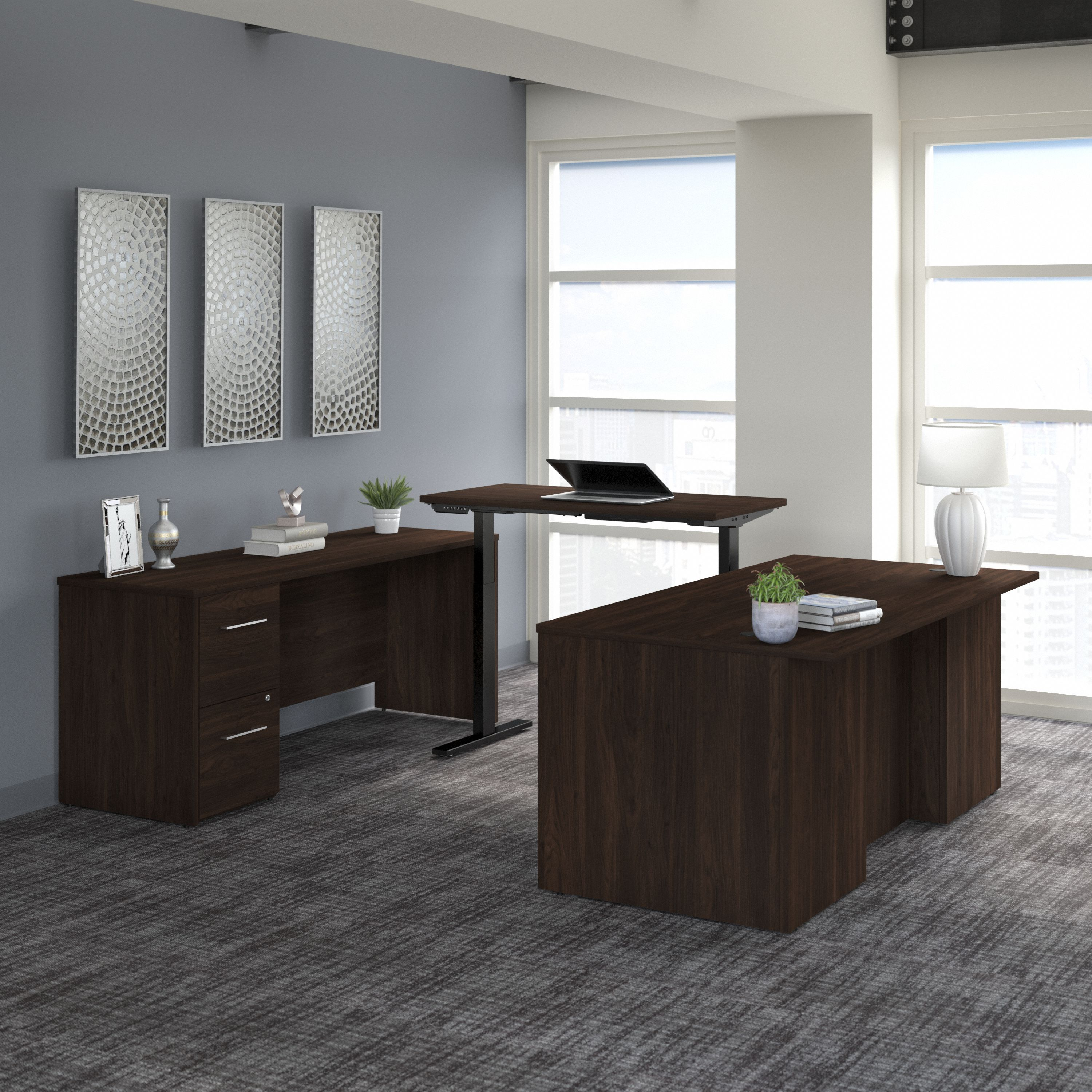 Shop Bush Business Furniture Office 500 72W Height Adjustable U Shaped Executive Desk with Drawers 01 OF5005BWSU #color_black walnut