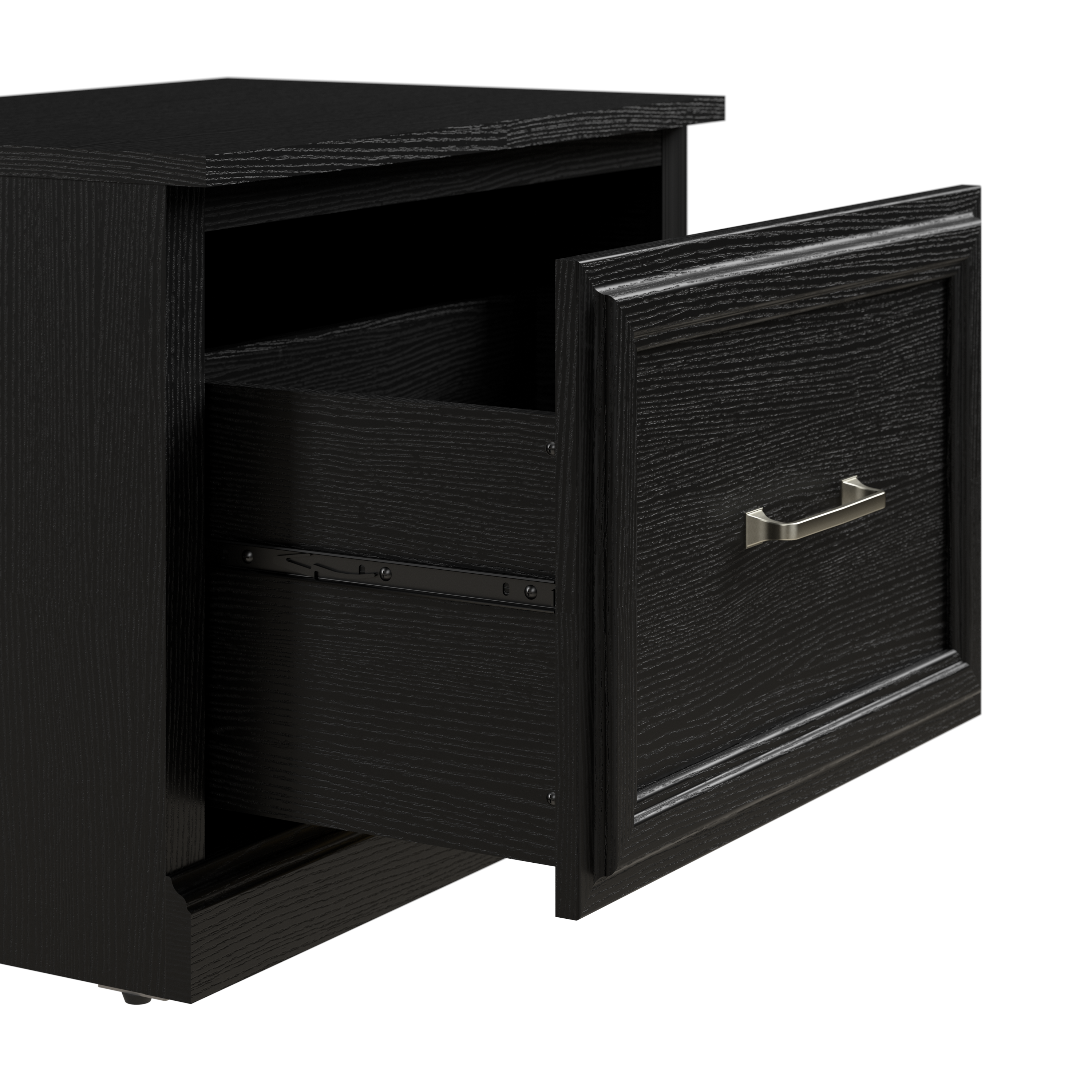Shop Bush Furniture Woodland Entryway Storage Set with Hall Trees and Shoe Bench with Drawers 05 WDL012BS #color_black suede oak