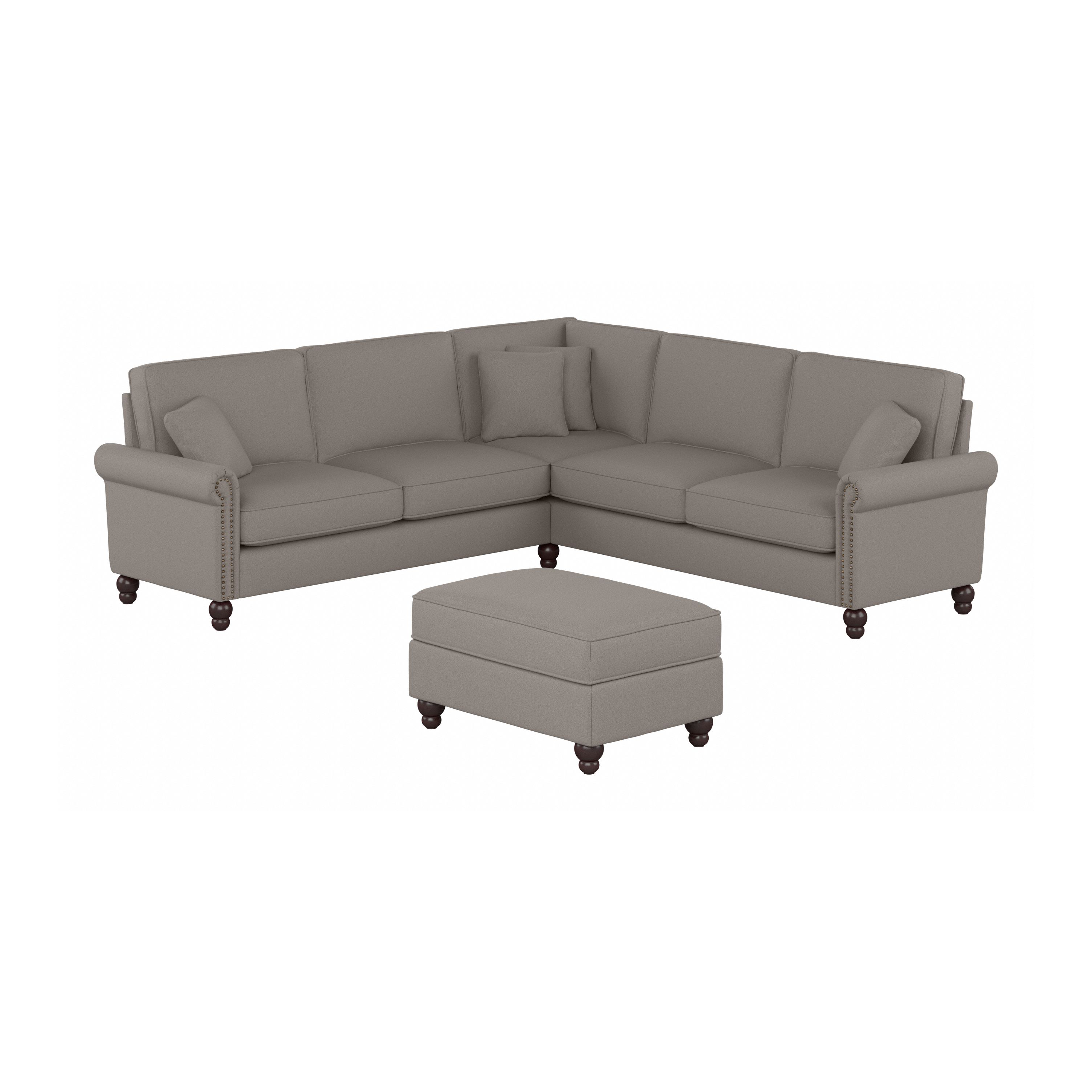 Shop Bush Furniture Coventry 99W L Shaped Sectional Couch with Ottoman 02 CVN003BGH #color_beige herringbone fabric