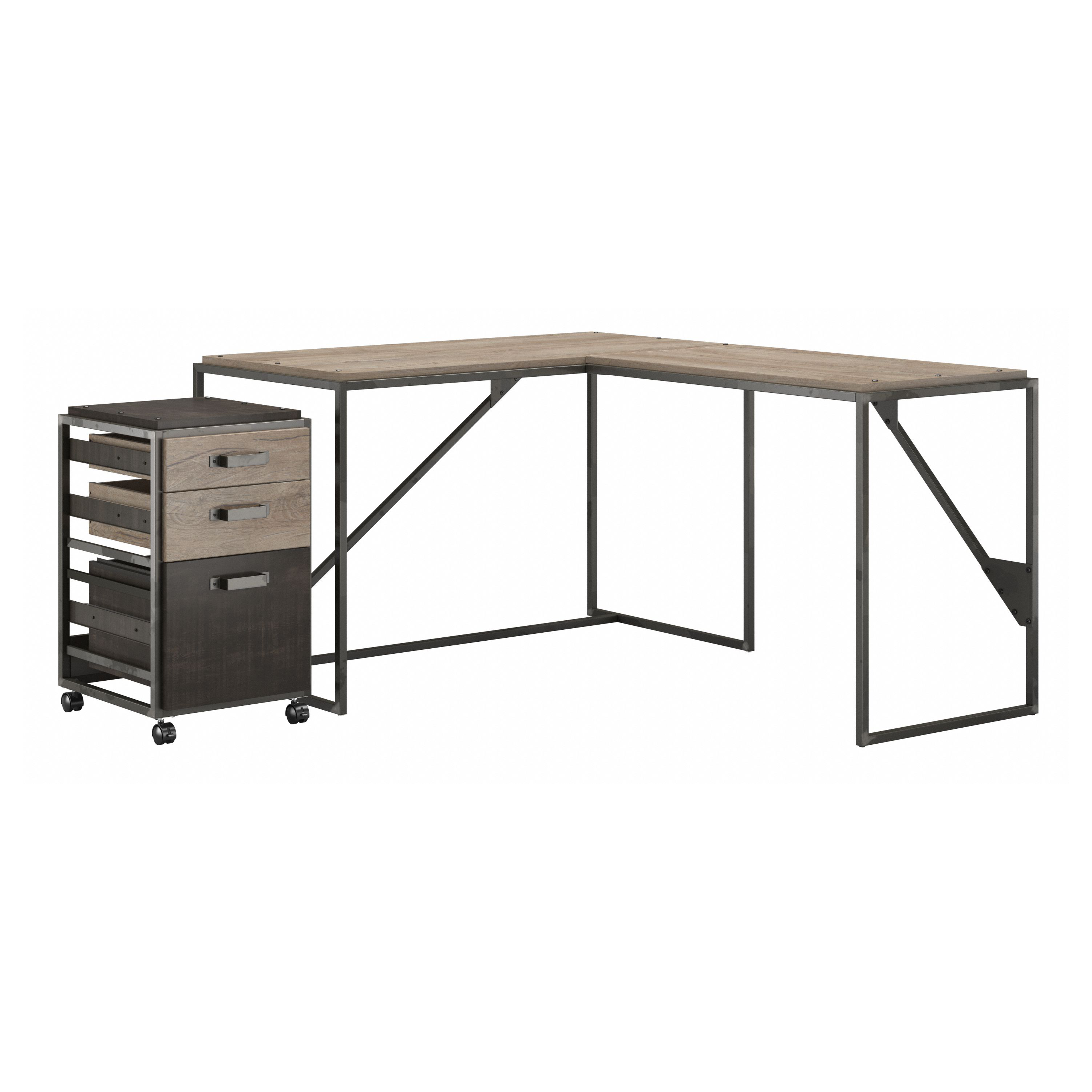 Shop Bush Furniture Refinery 50W L Shaped Industrial Desk with 3 Drawer Mobile File Cabinet 02 RFY004RG #color_rustic gray/charred wood